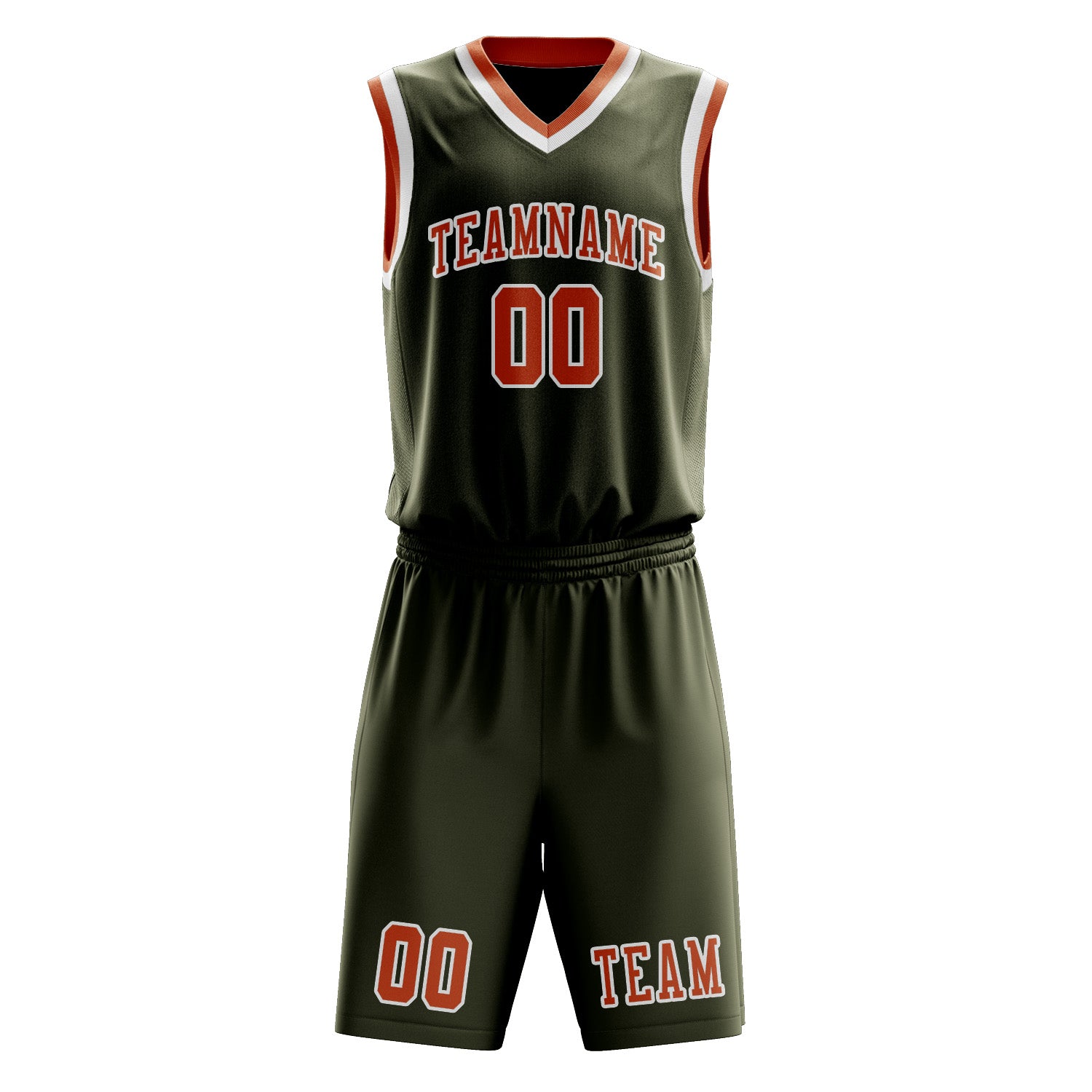 Benutzerdefiniertes Professionelles Dunkles Oliv Orange Basketballtrikot-Set