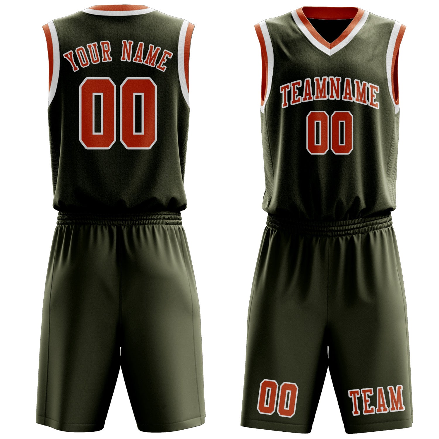 Benutzerdefiniertes Professionelles Dunkles Oliv Orange Basketballtrikot-Set