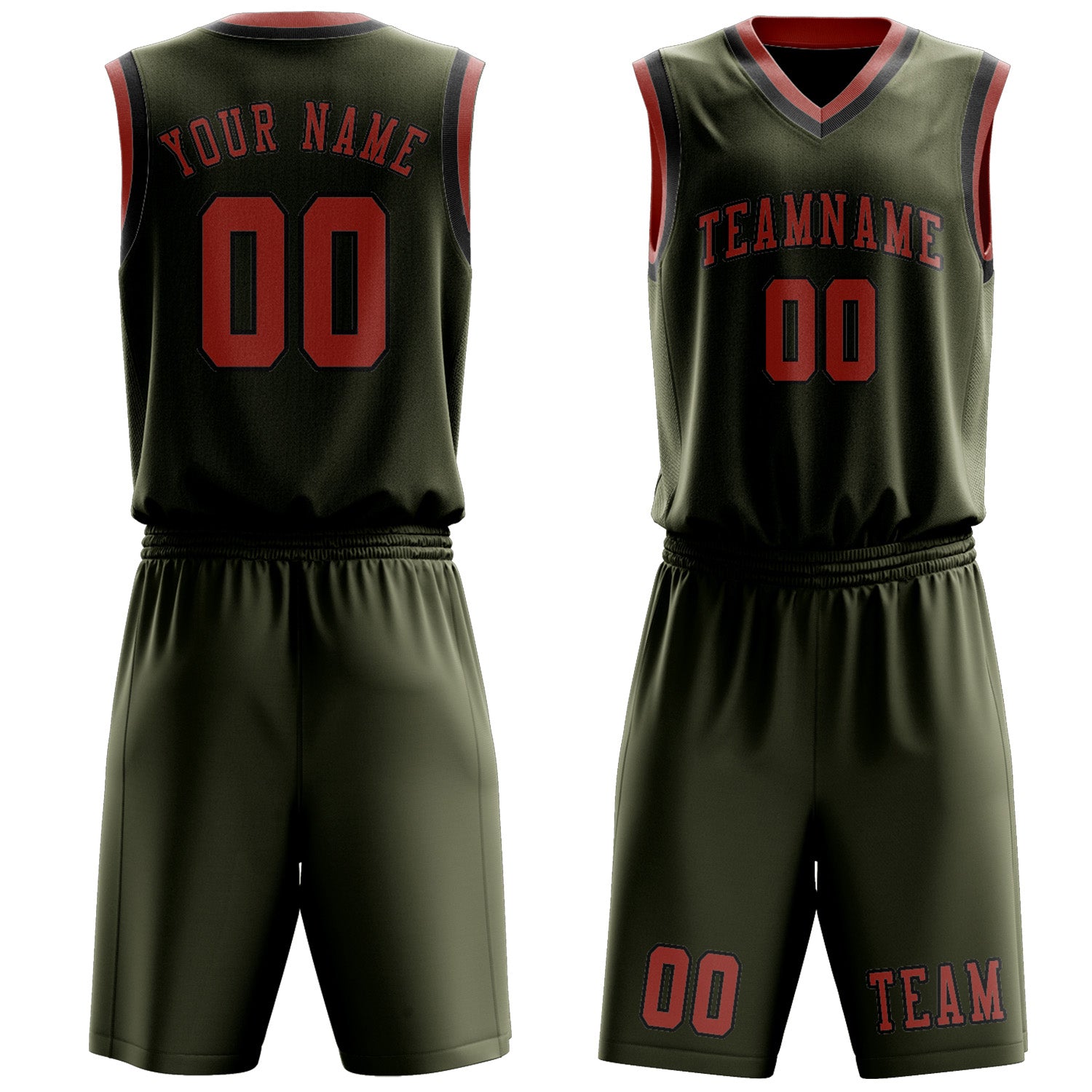 Benutzerdefiniertes Professionelles Dunkles Oliv Kupferrose Basketballtrikot-Set