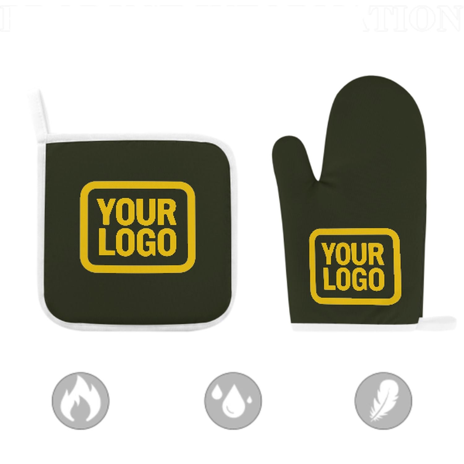 Maßgeschneidertes Dunkles Oliv  Gold Topfhandschuh Set – 2-teilig