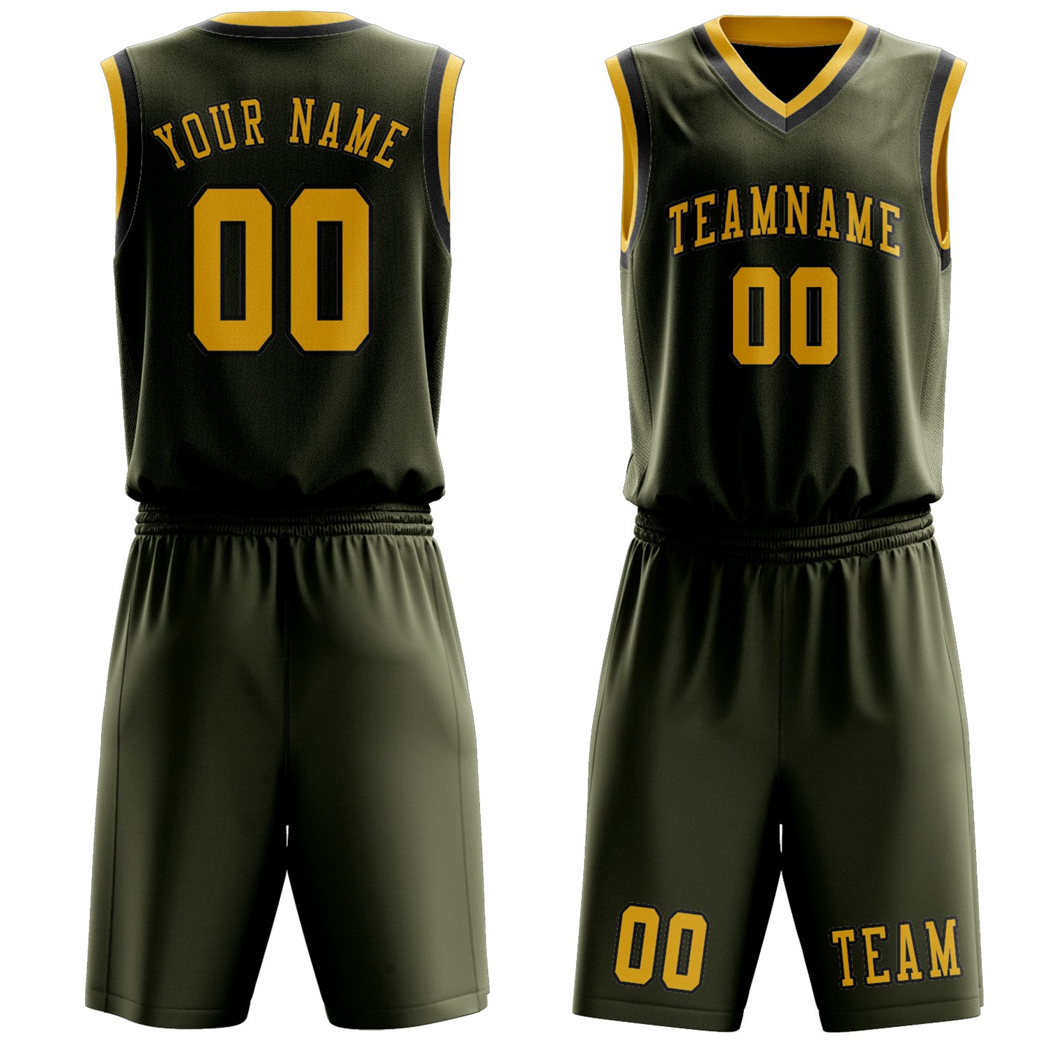 Benutzerdefiniertes Professionelles Dunkles Oliv Gold Basketballtrikot-Set