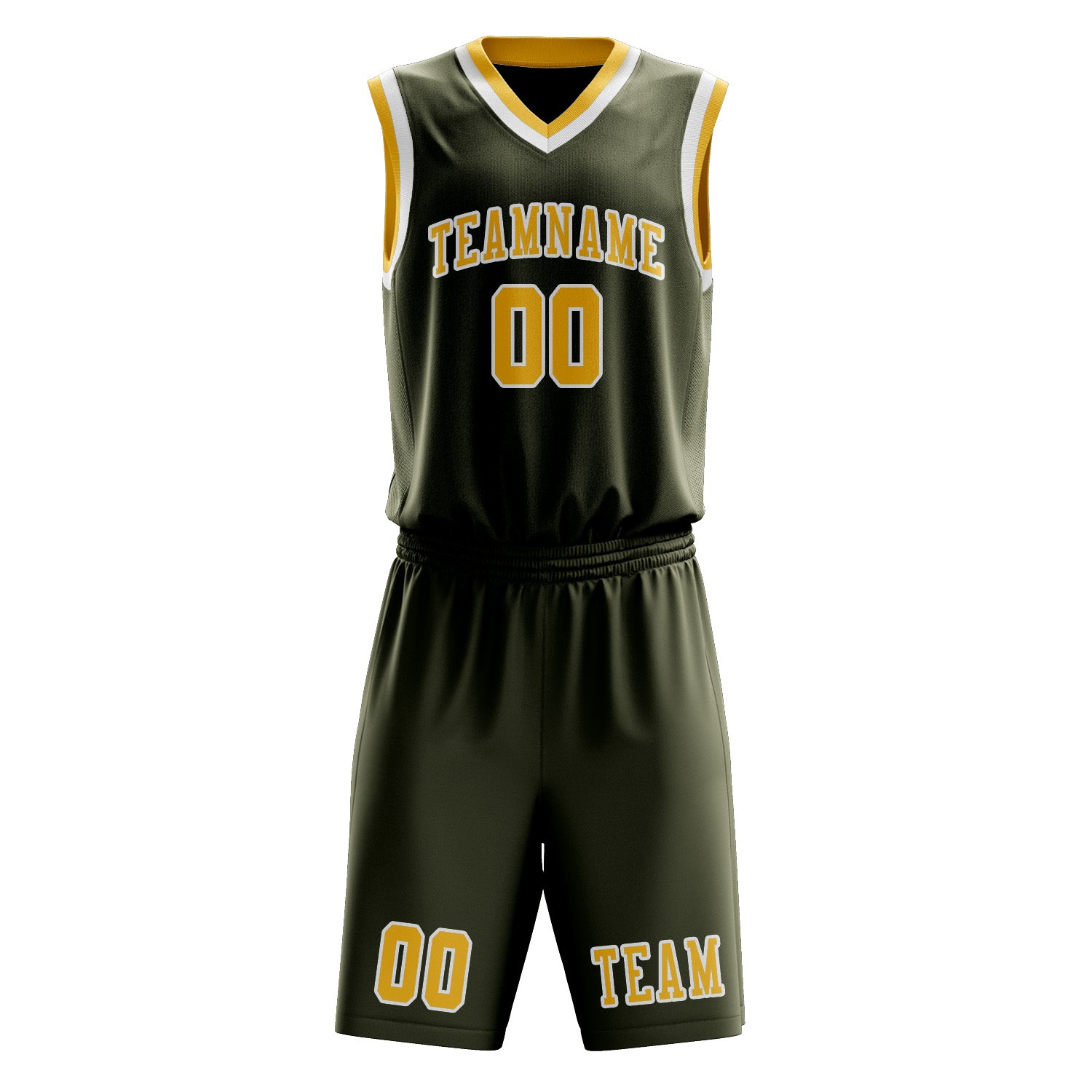 Benutzerdefiniertes Professionelles Dunkles Oliv Gold Basketballtrikot-Set