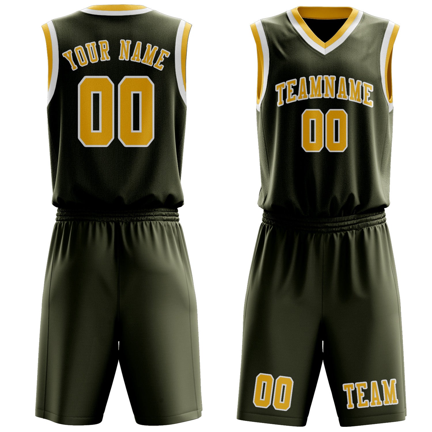 Benutzerdefiniertes Professionelles Dunkles Oliv Gold Basketballtrikot-Set