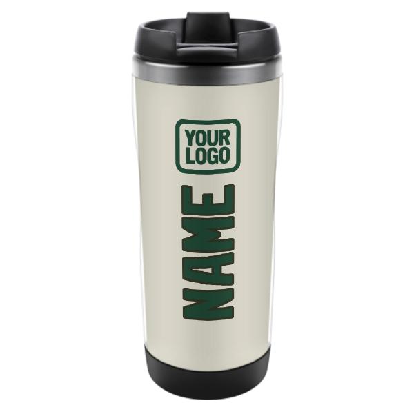 Tazza personalizzata in acciaio inossidabile beige e verde muschio