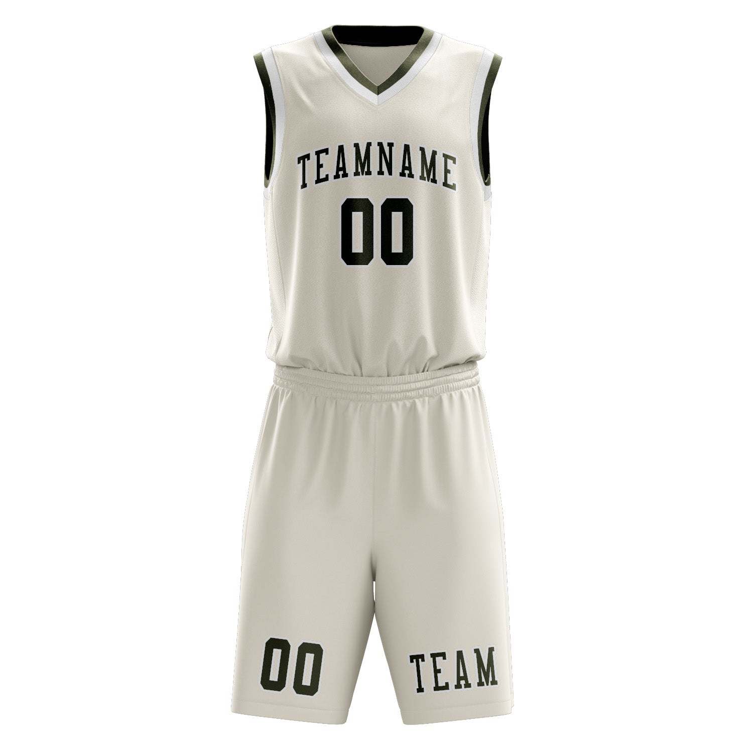 Benutzerdefiniertes Professionelles Beige Dunkles Oliv Basketballtrikot-Set