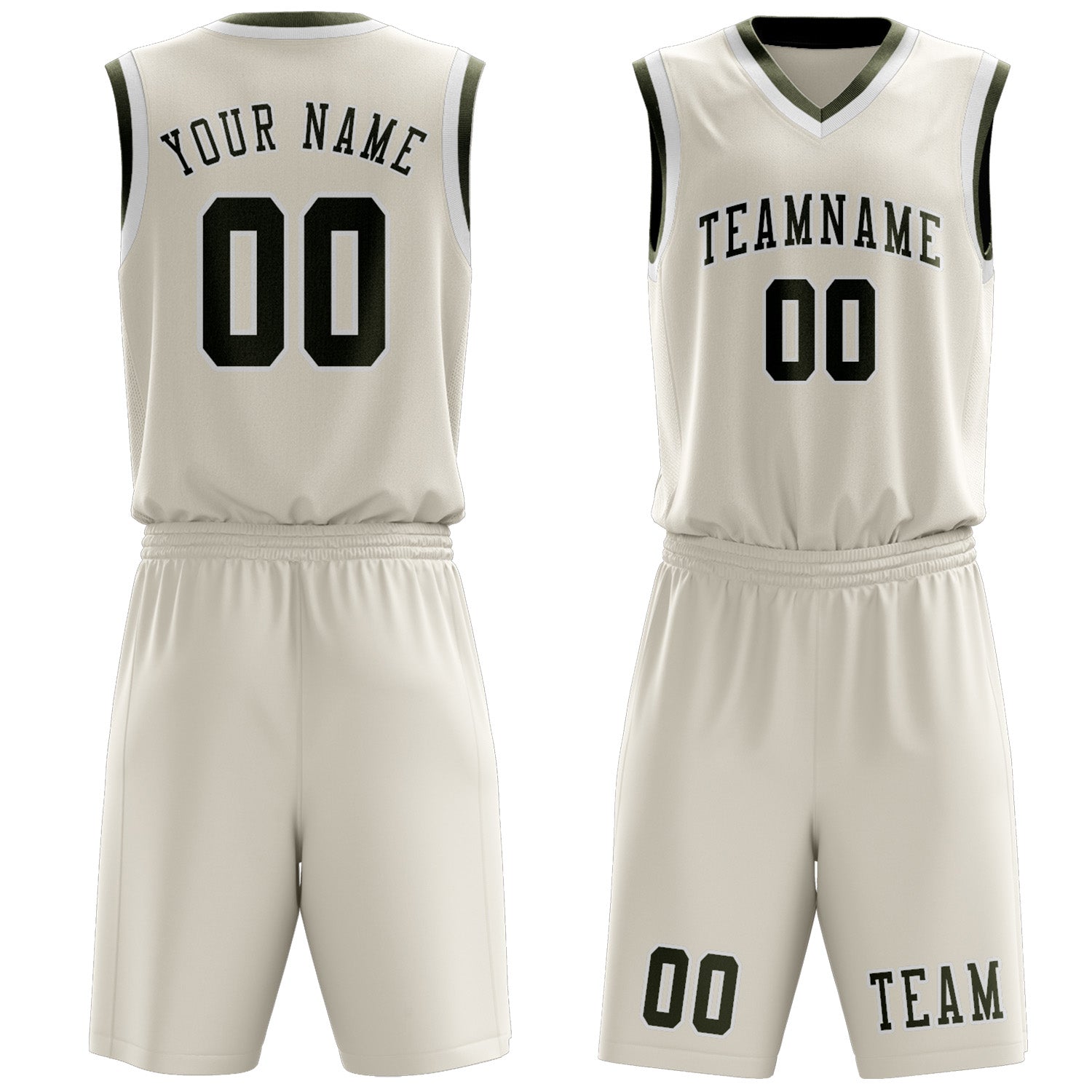 Benutzerdefiniertes Professionelles Beige Dunkles Oliv Basketballtrikot-Set