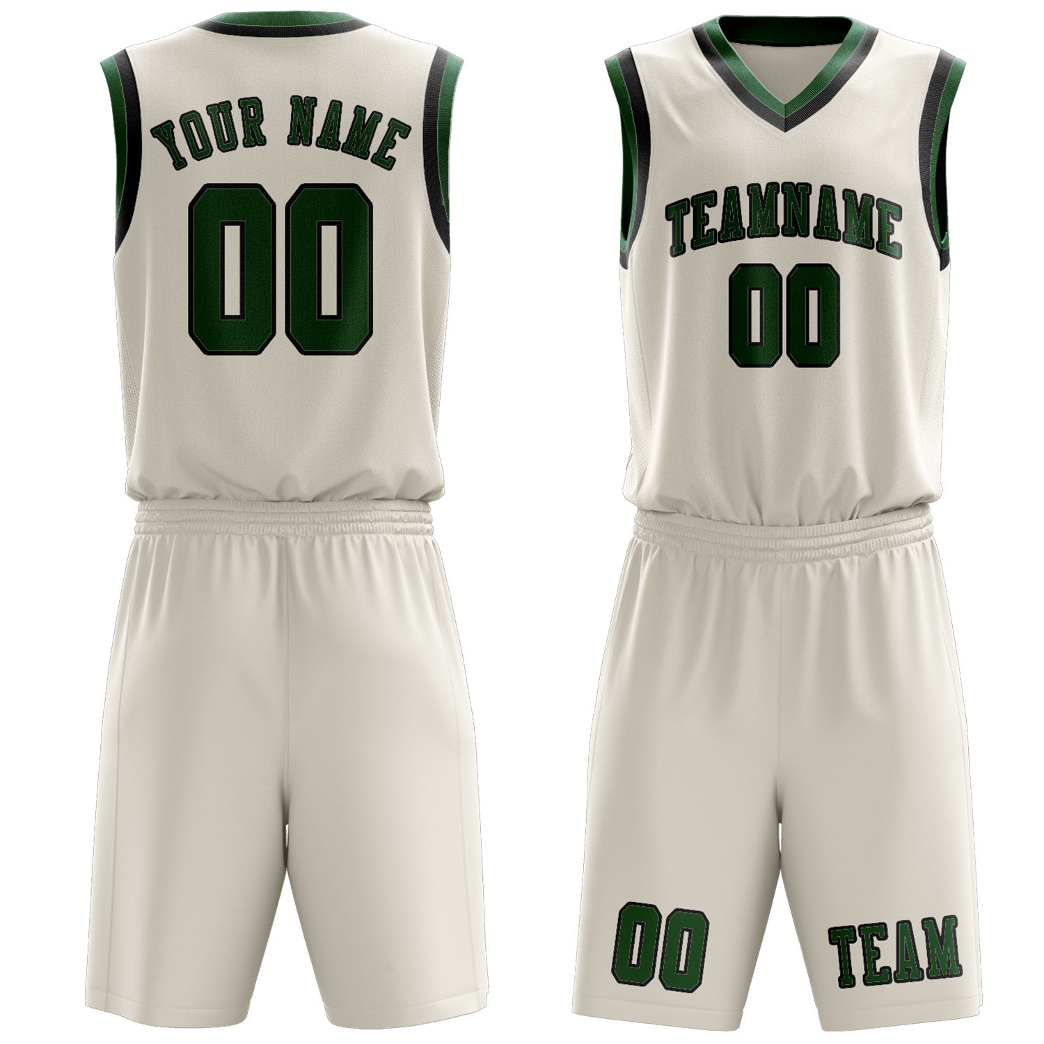 Benutzerdefiniertes Professionelles Beige Moosgrün Basketballtrikot-Set