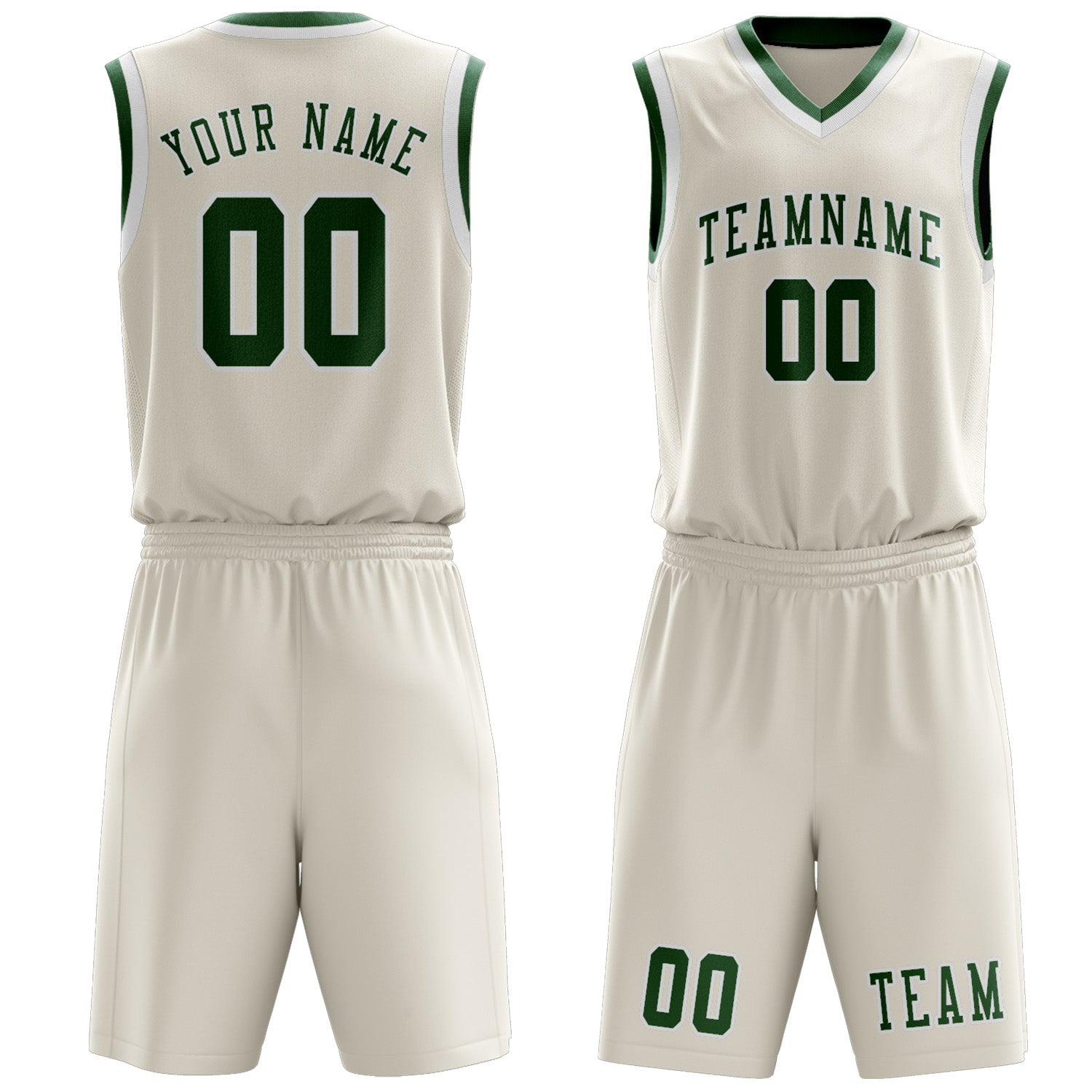 Benutzerdefiniertes Professionelles Beige Moosgrün Basketballtrikot-Set