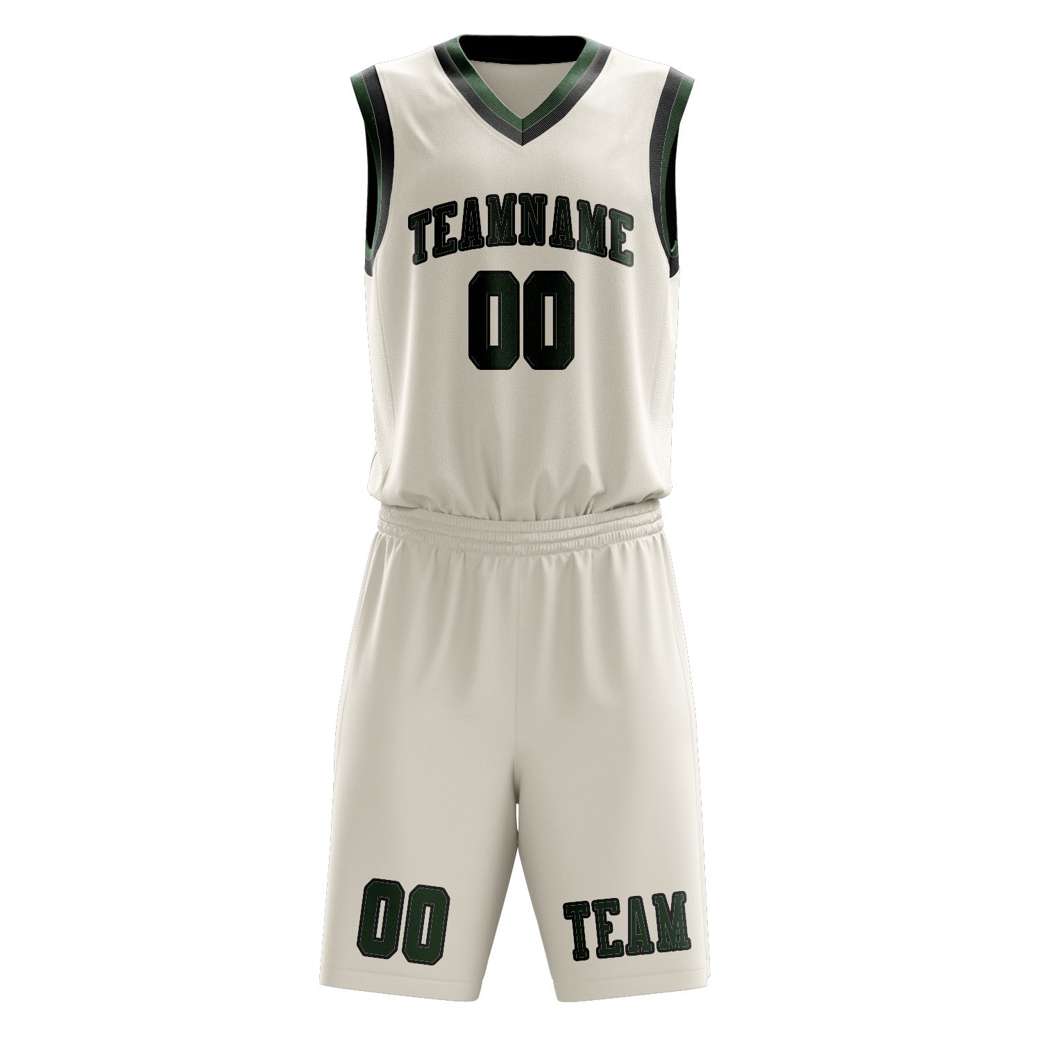 Benutzerdefiniertes Professionelles Beige Tannengrün Basketballtrikot-Set