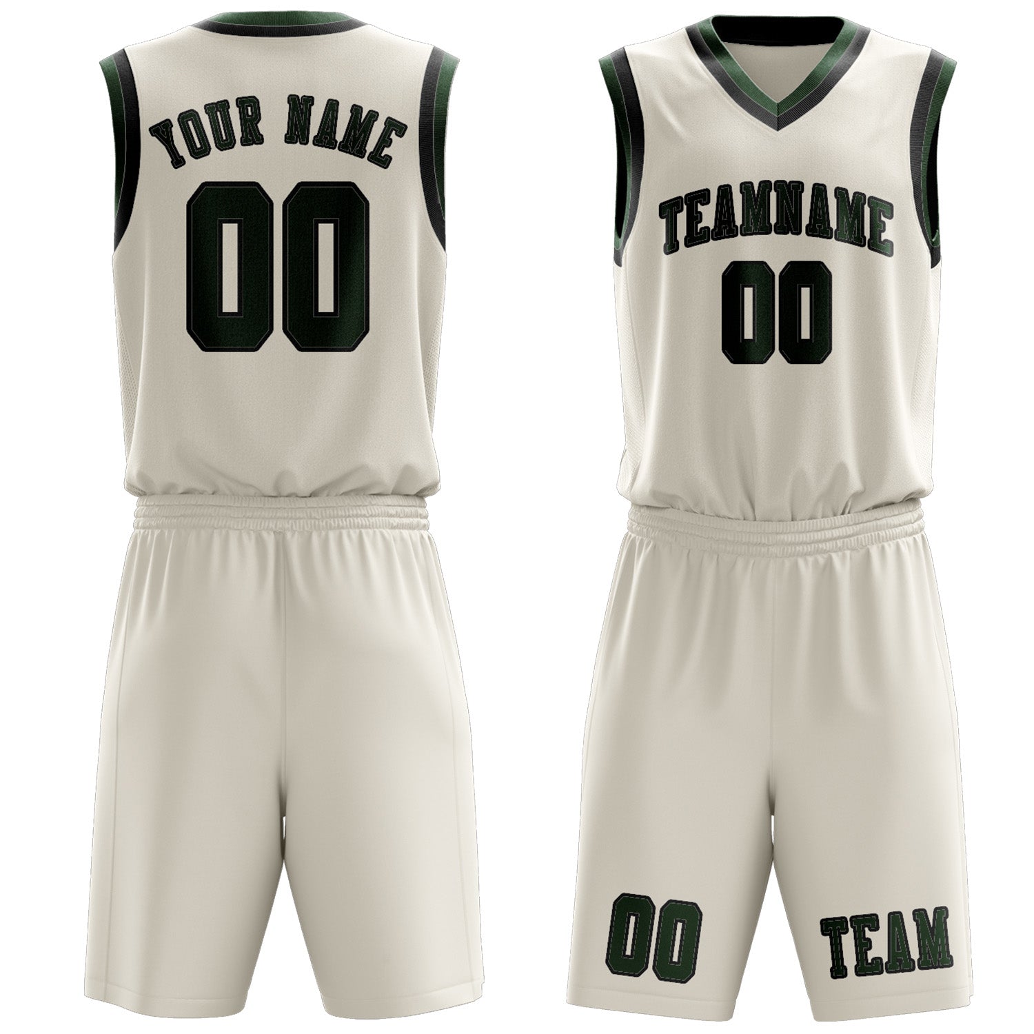Benutzerdefiniertes Professionelles Beige Tannengrün Basketballtrikot-Set