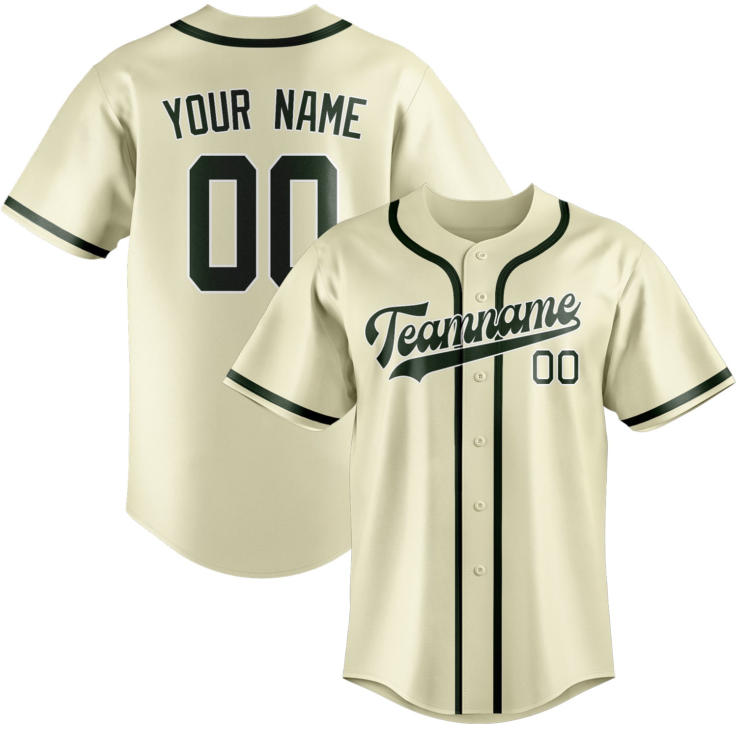 Benutzerdefiniertes Professionelles Beige Tannengrün Baseballtrikot