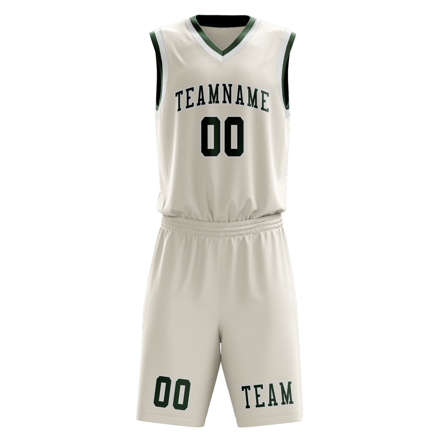 Benutzerdefiniertes Professionelles Beige Tannengrün Basketballtrikot-Set
