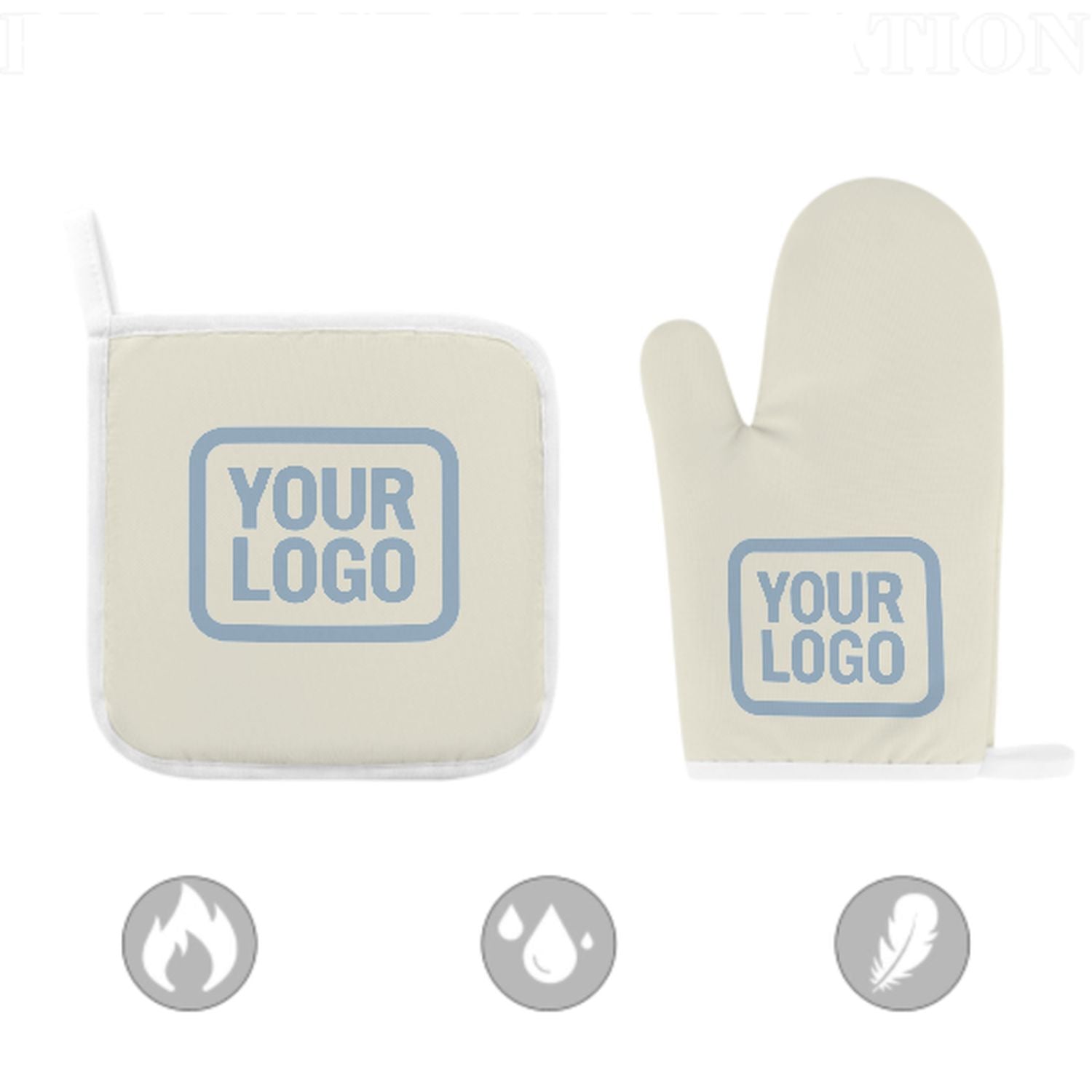 Maßgeschneidertes Beige  Hellblau Topfhandschuh Set – 2-teilig