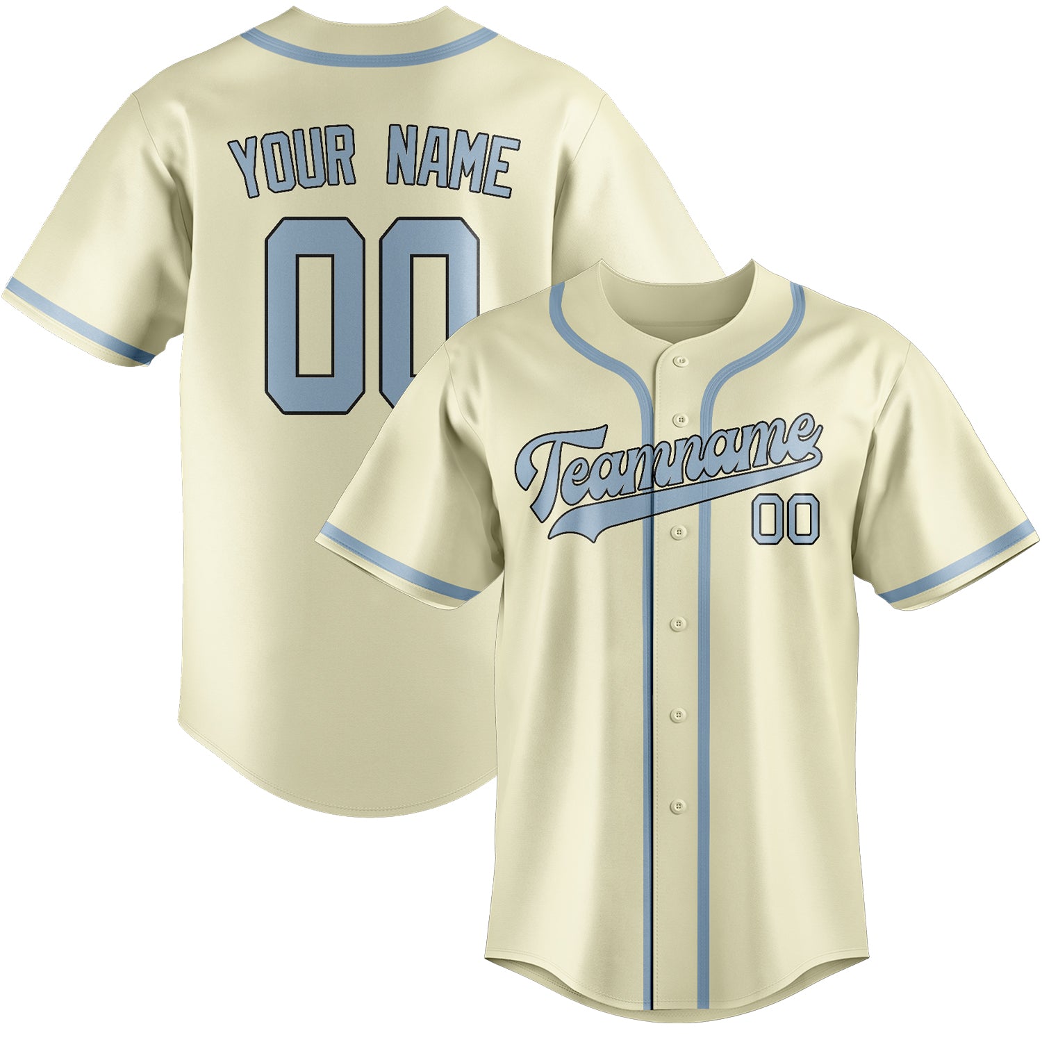 Benutzerdefiniertes Professionelles Beige Hellblau Baseballtrikot