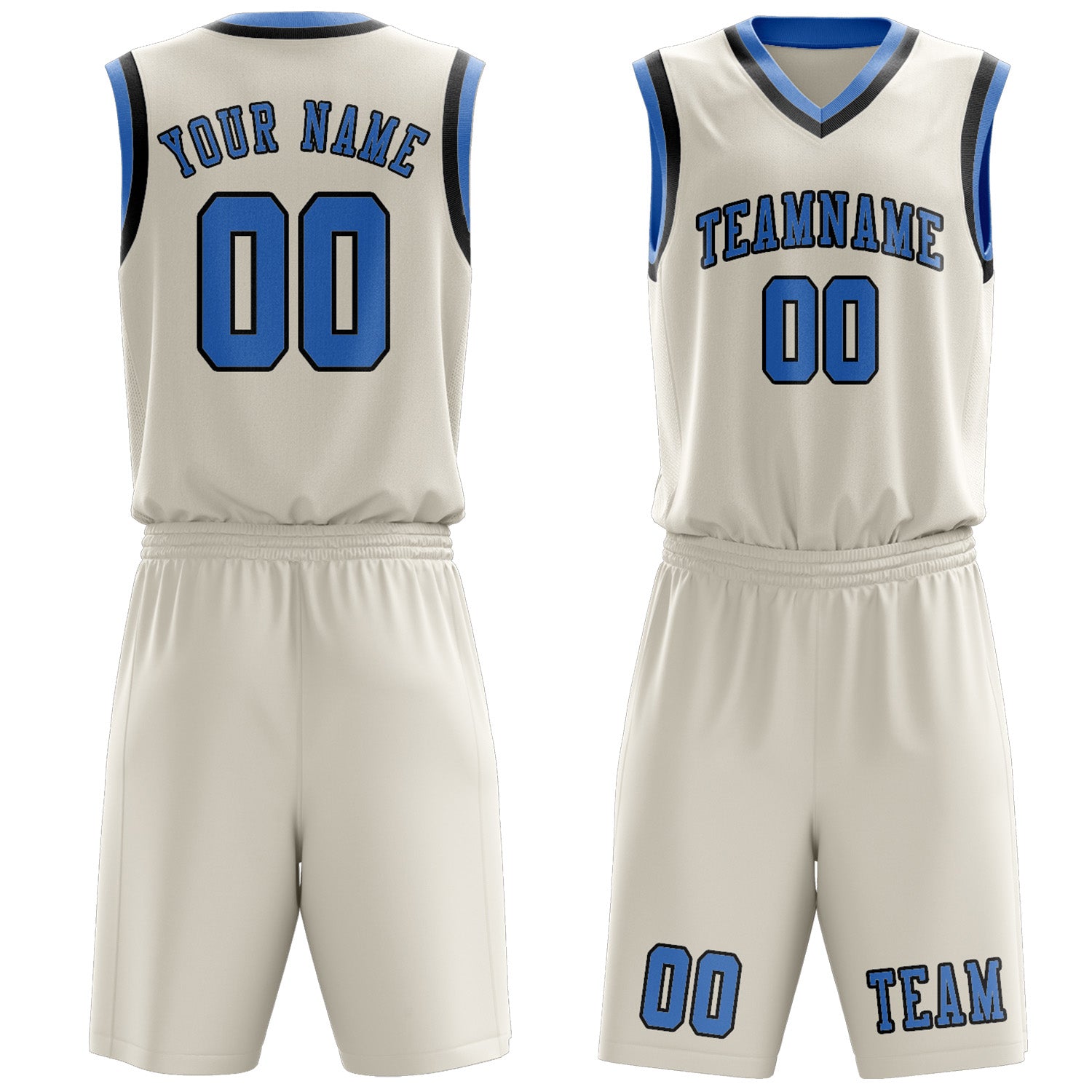 Benutzerdefiniertes Professionelles Beige Hellblau Basketballtrikot-Set