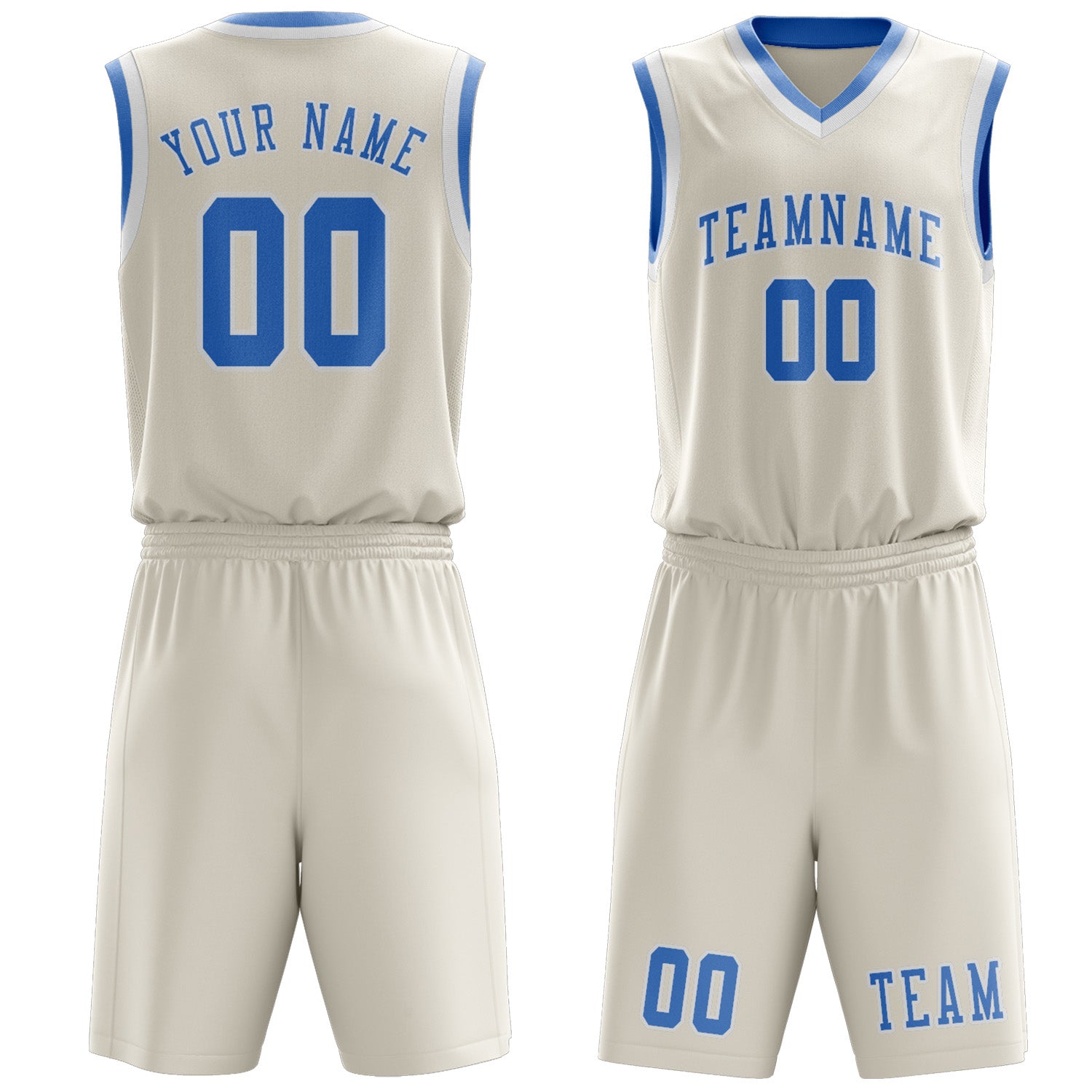 Benutzerdefiniertes Professionelles Beige Hellblau Basketballtrikot-Set