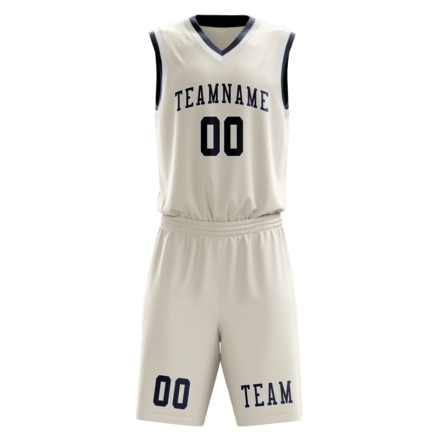 Benutzerdefiniertes Professionelles Beige Marineblau Basketballtrikot-Set