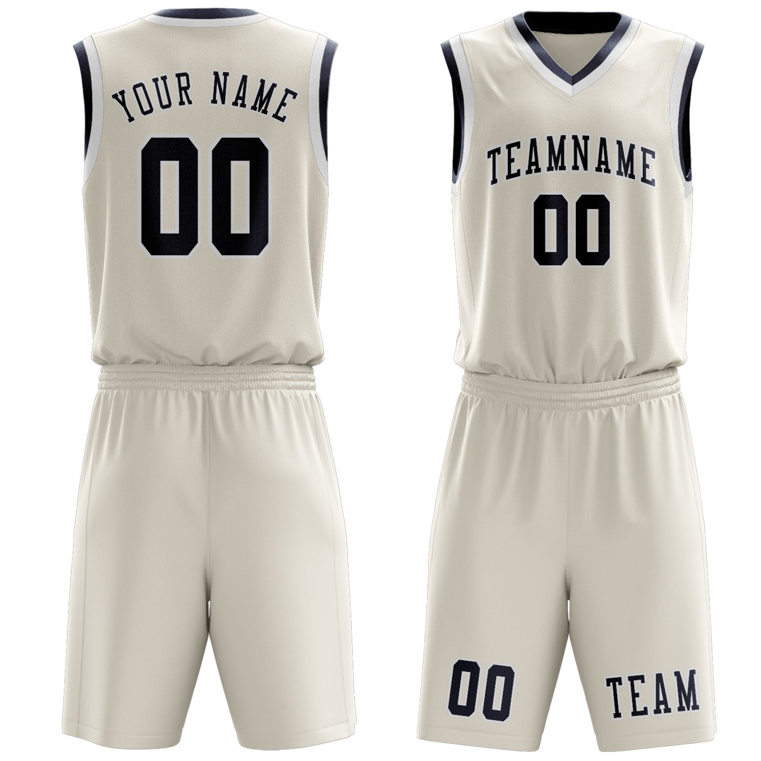 Benutzerdefiniertes Professionelles Beige Marineblau Basketballtrikot-Set