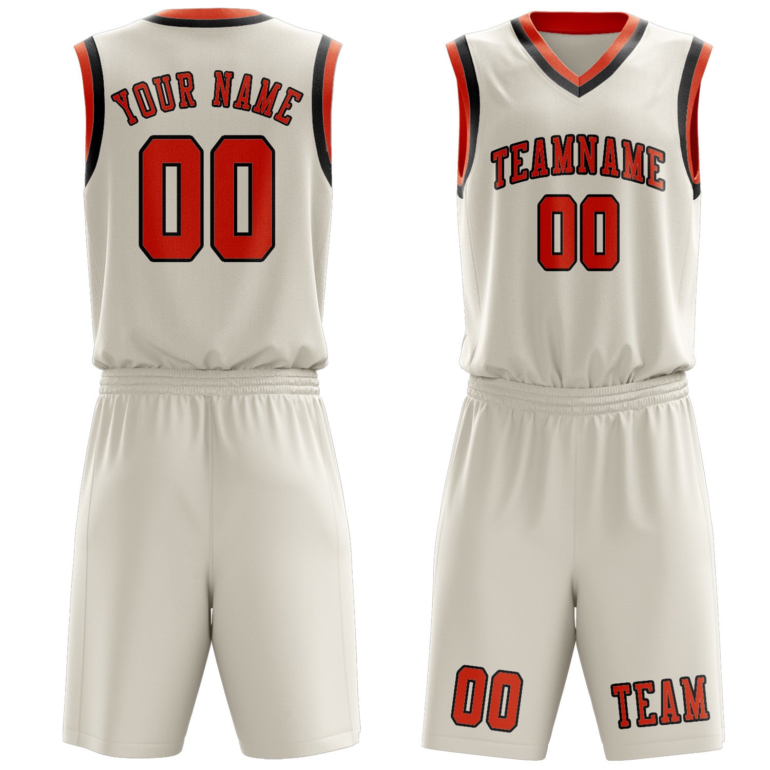 Benutzerdefiniertes Professionelles Beige Orangerot Basketballtrikot-Set