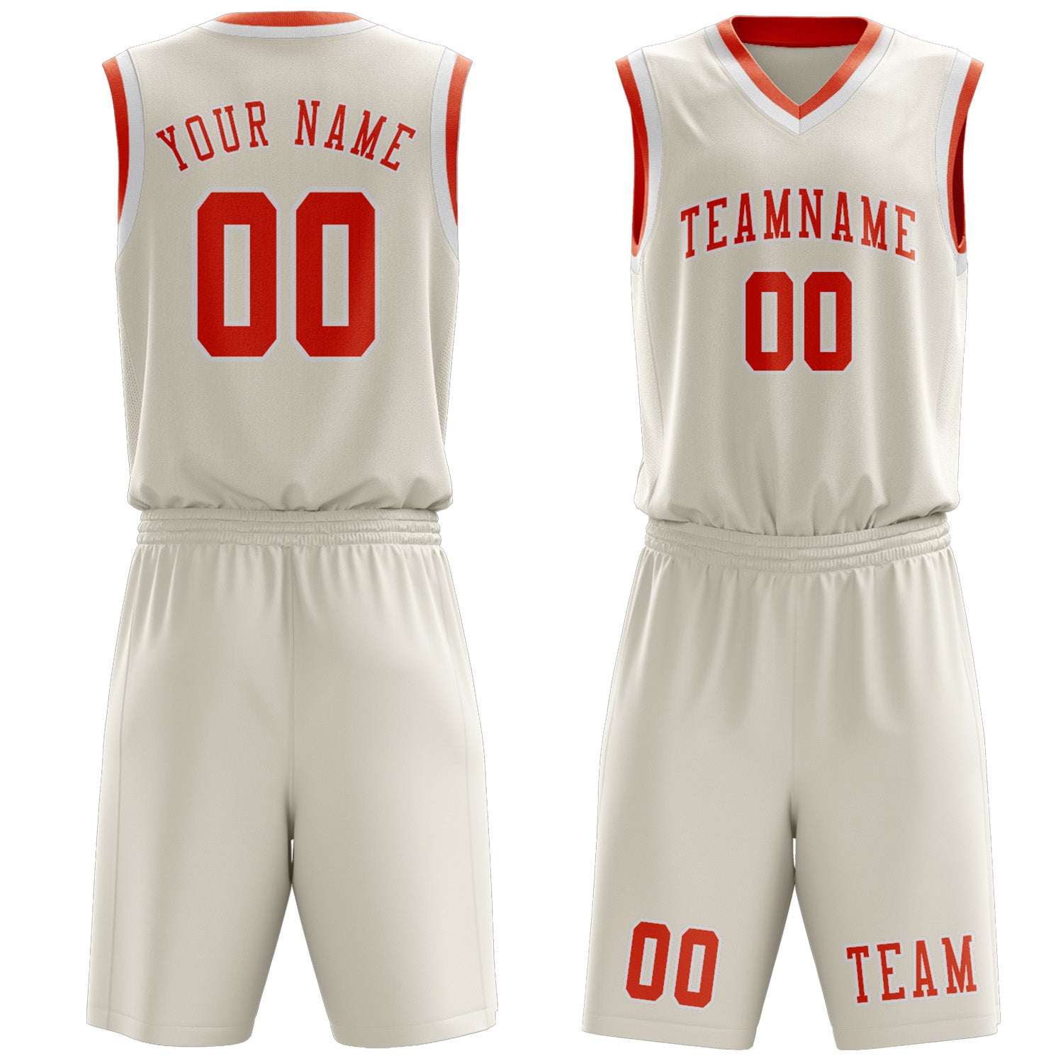 Benutzerdefiniertes Professionelles Beige Orangerot Basketballtrikot-Set