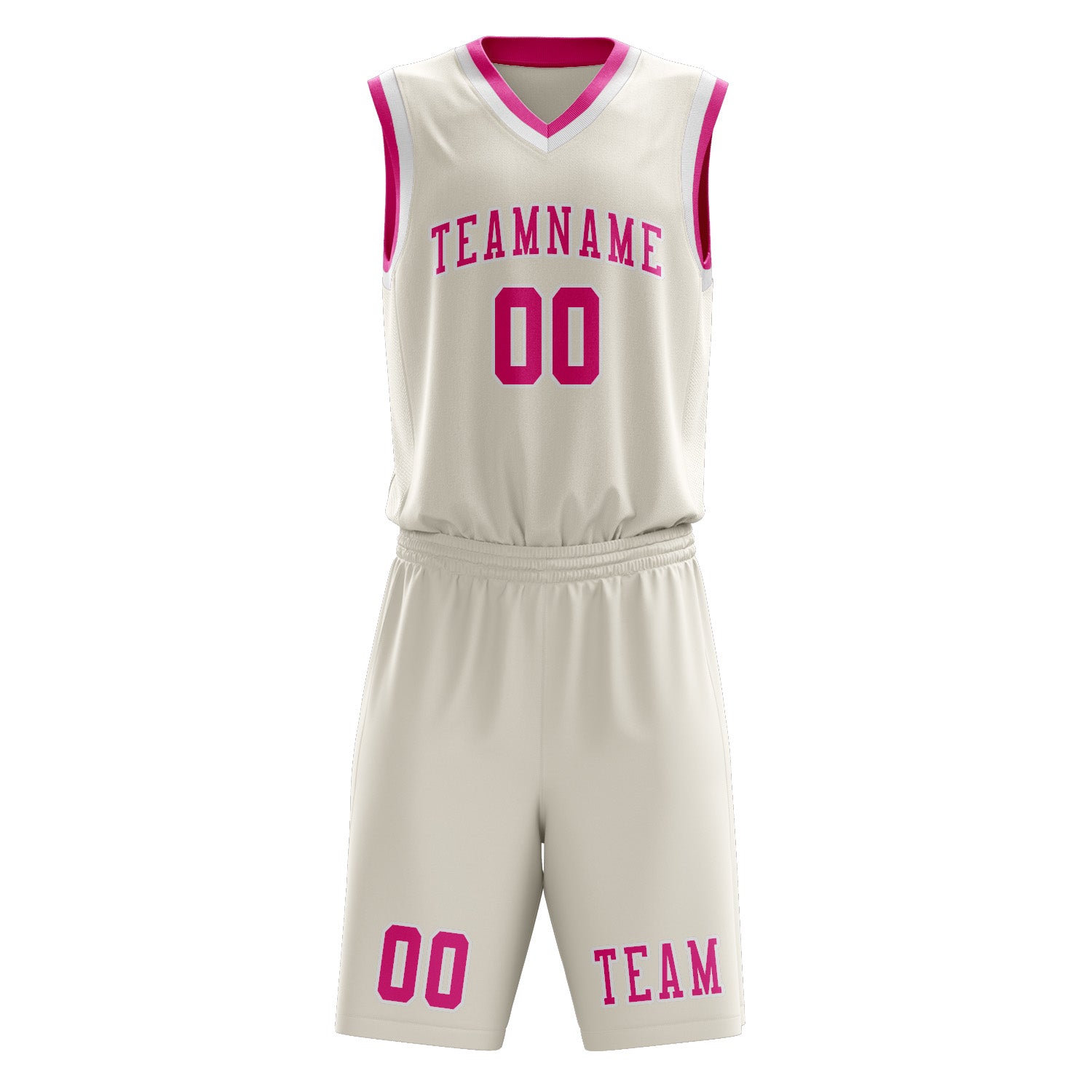 Benutzerdefiniertes Professionelles Beige Rosarot Basketballtrikot-Set