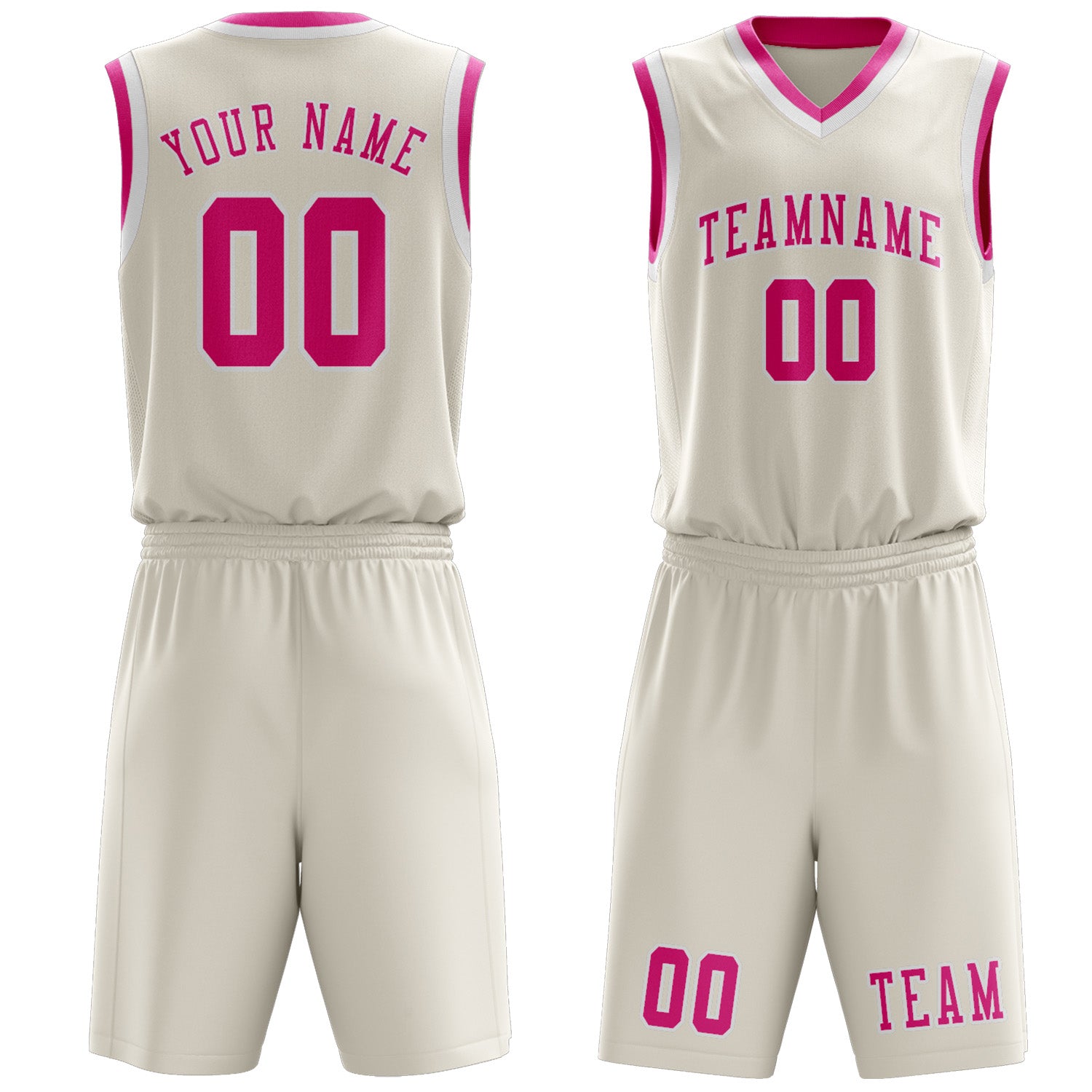 Benutzerdefiniertes Professionelles Beige Rosarot Basketballtrikot-Set