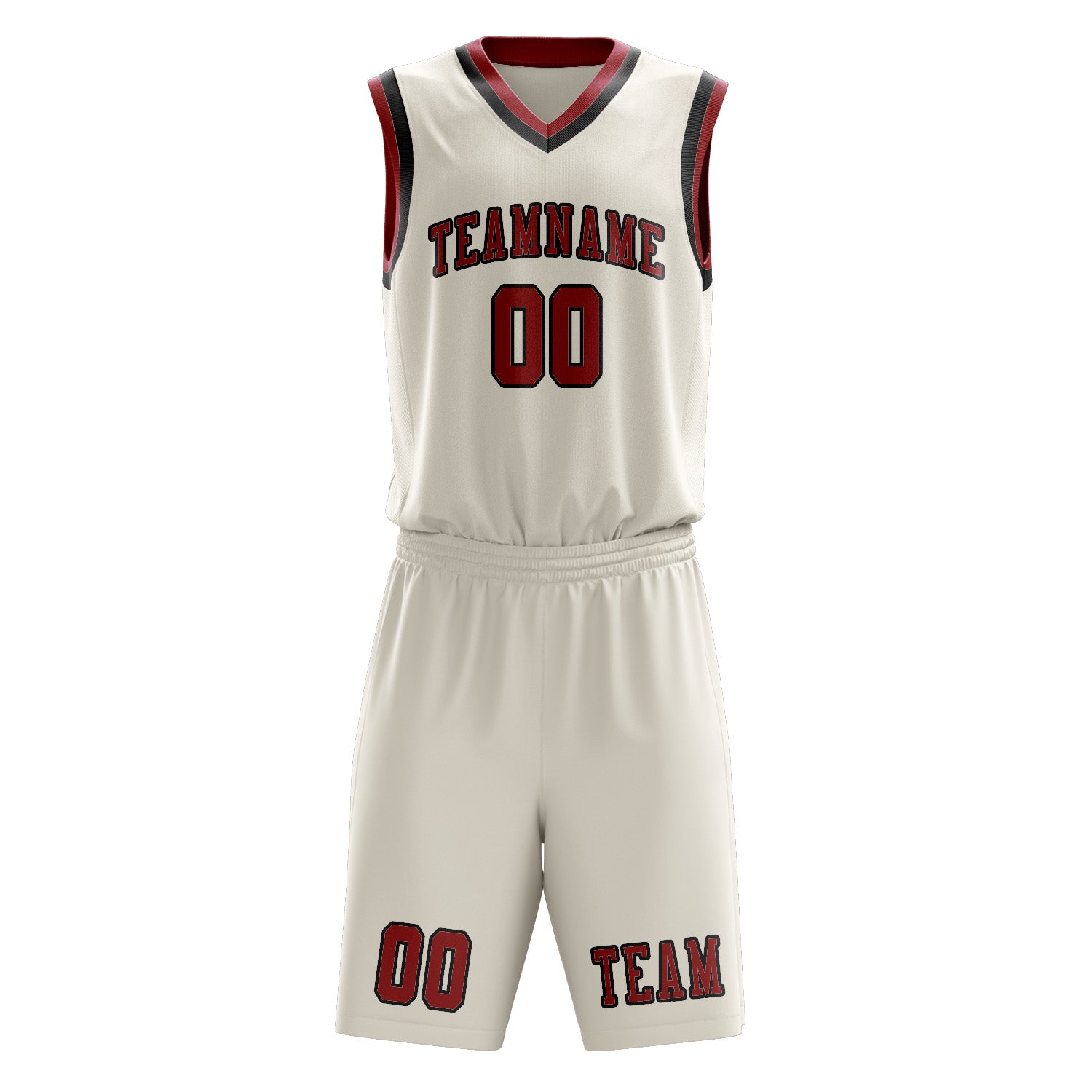 Benutzerdefiniertes Professionelles Beige Rot Basketballtrikot-Set