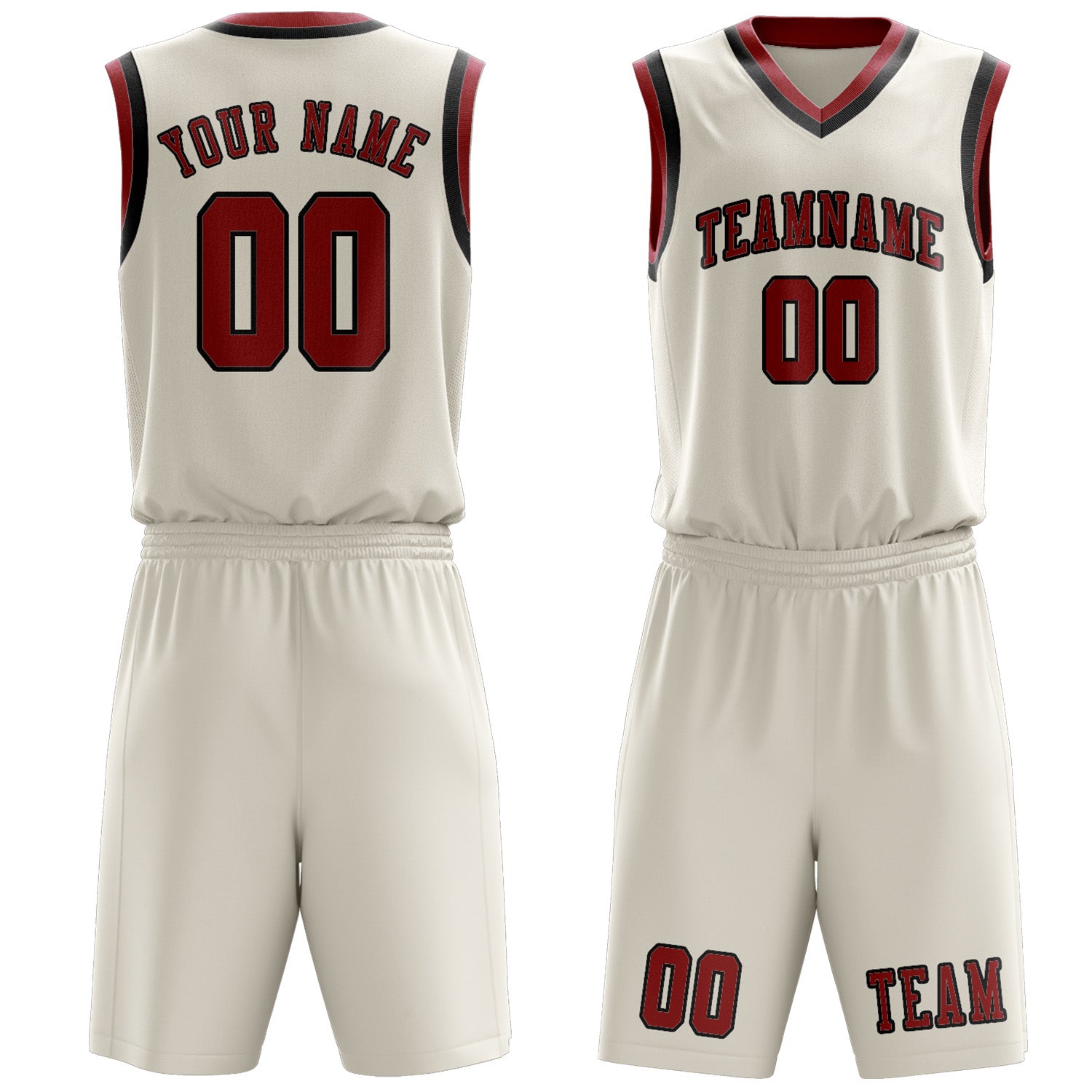 Benutzerdefiniertes Professionelles Beige Rot Basketballtrikot-Set