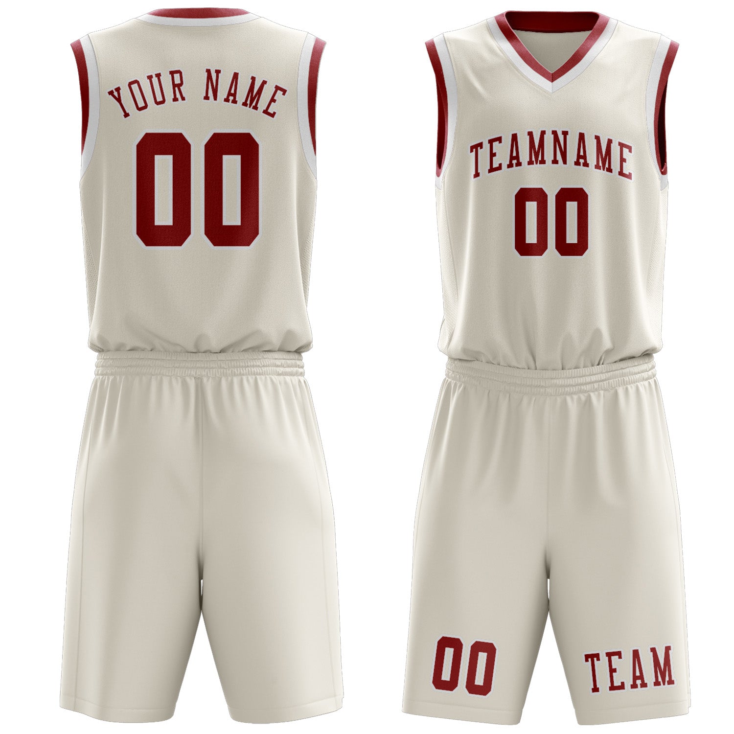Benutzerdefiniertes Professionelles Beige Rot Basketballtrikot-Set