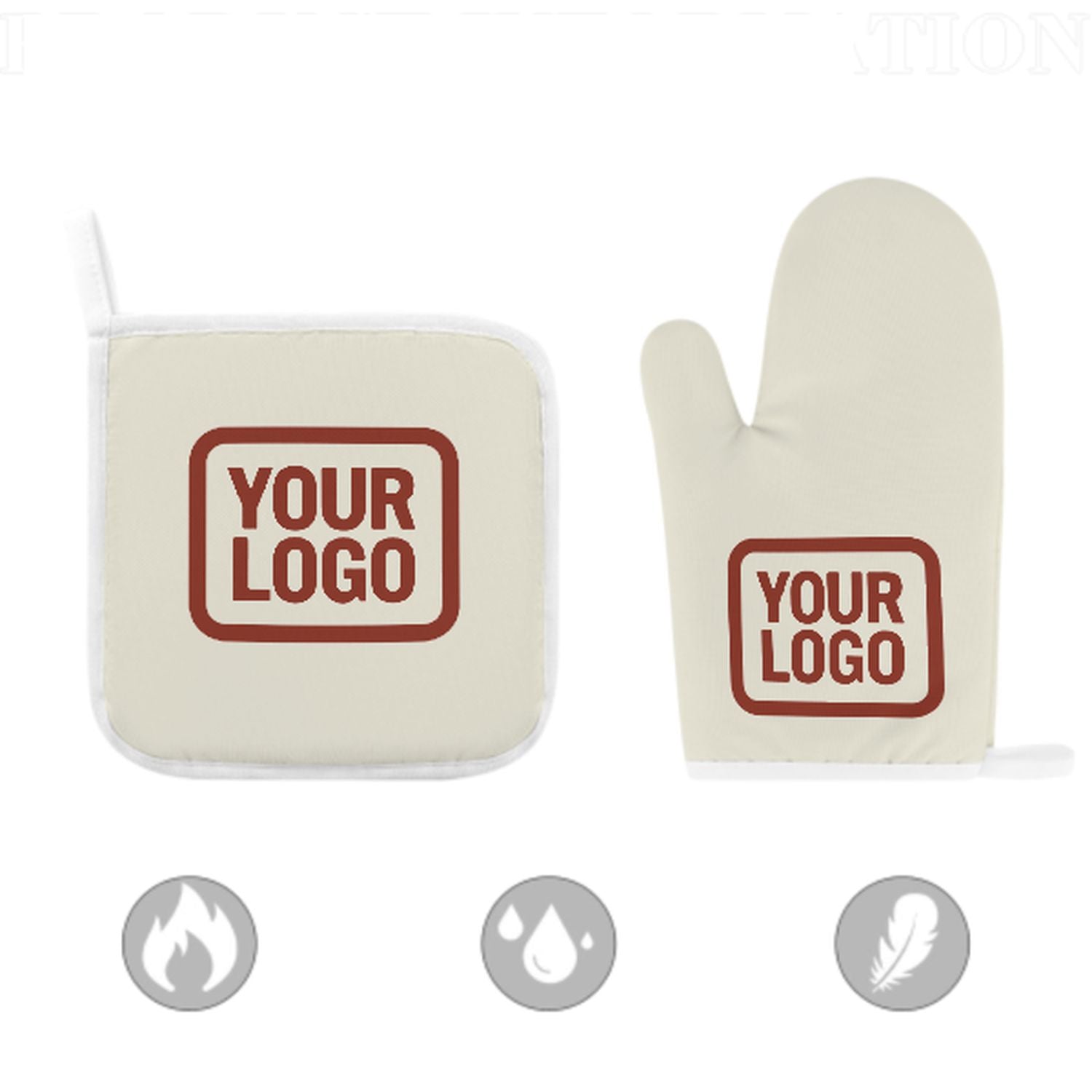 Maßgeschneidertes Beige  Korallenrot Topfhandschuh Set – 2-teilig