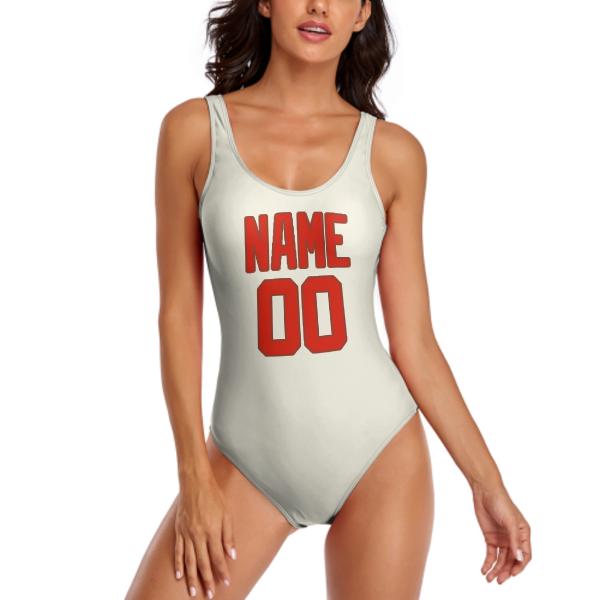 Maillot de bain beige orange rouge sur mesure