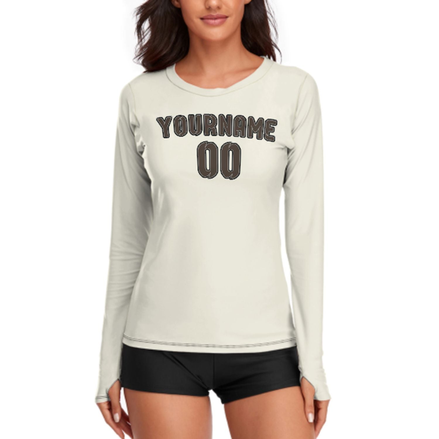 Maßgeschneidertes Beige Braun Damen Langarmshirt