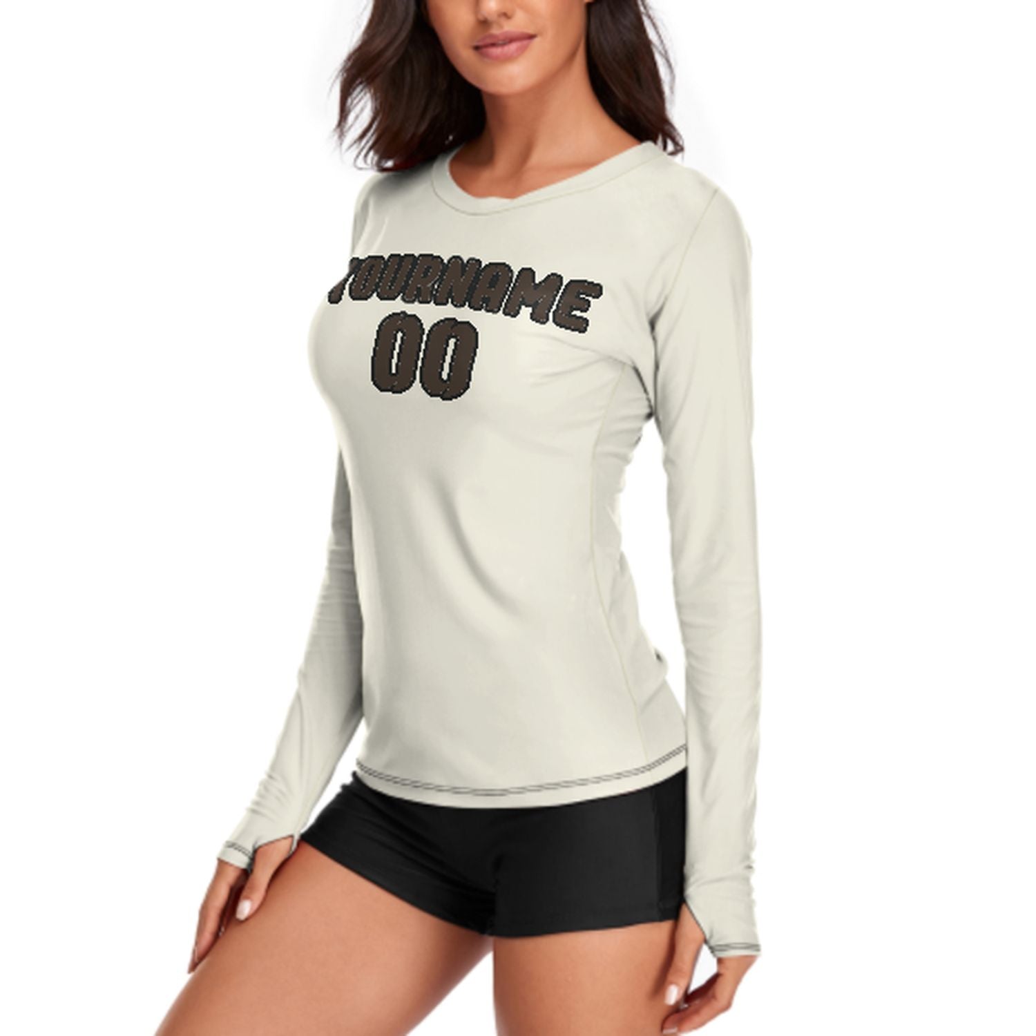 Maßgeschneidertes Beige Braun Damen Langarmshirt