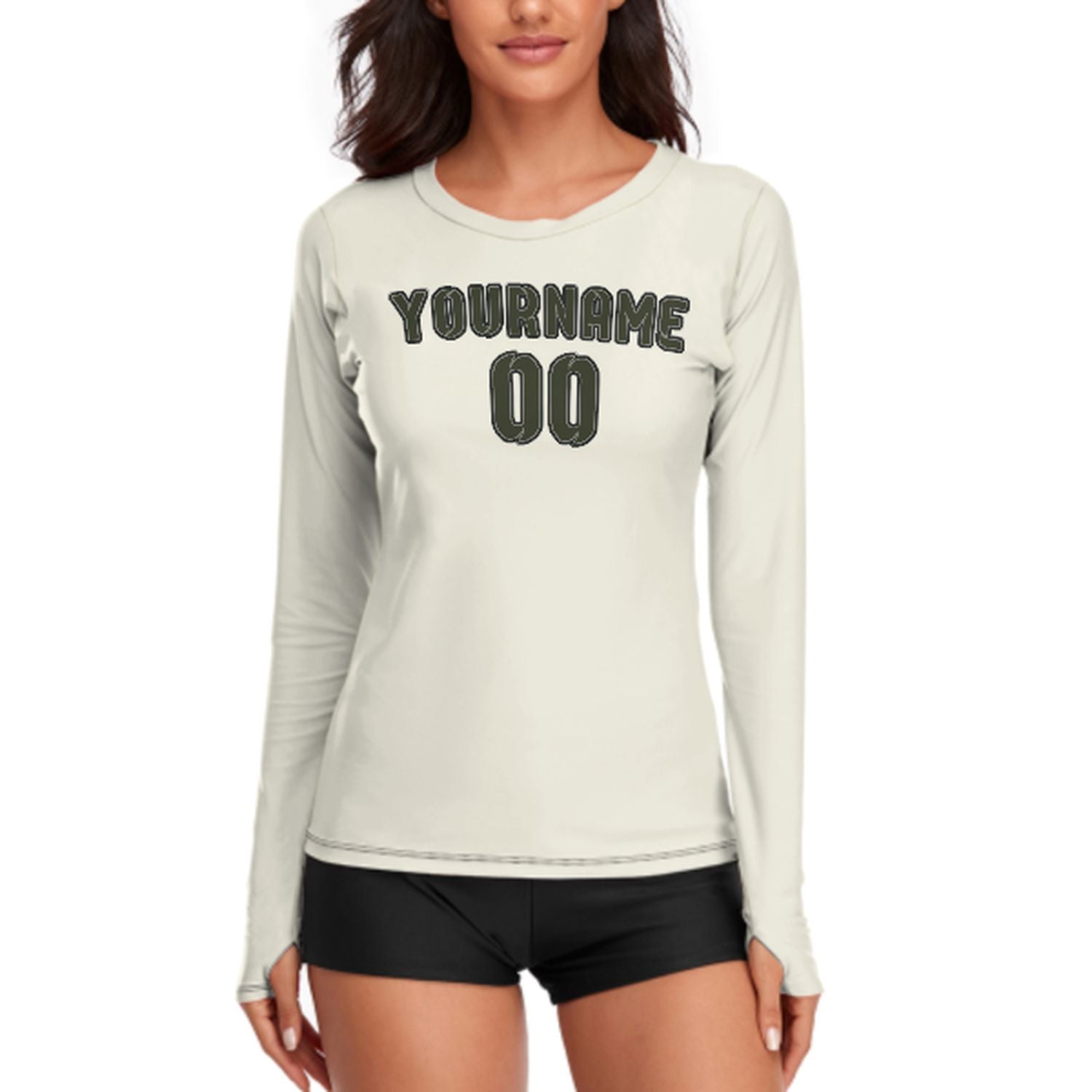Maßgeschneidertes Beige Dunkles Oliv Damen Langarmshirt