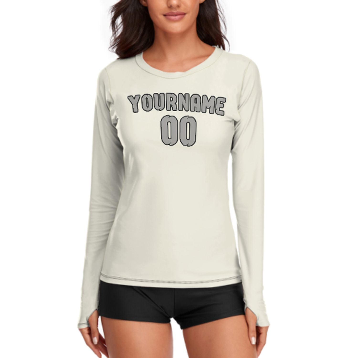 Maßgeschneidertes Beige Grau Damen Langarmshirt