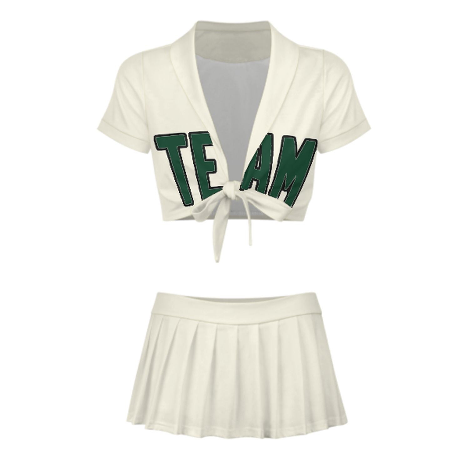 Maßgeschneidertes Beige Moosgrün Cheerleader Outfit Set
