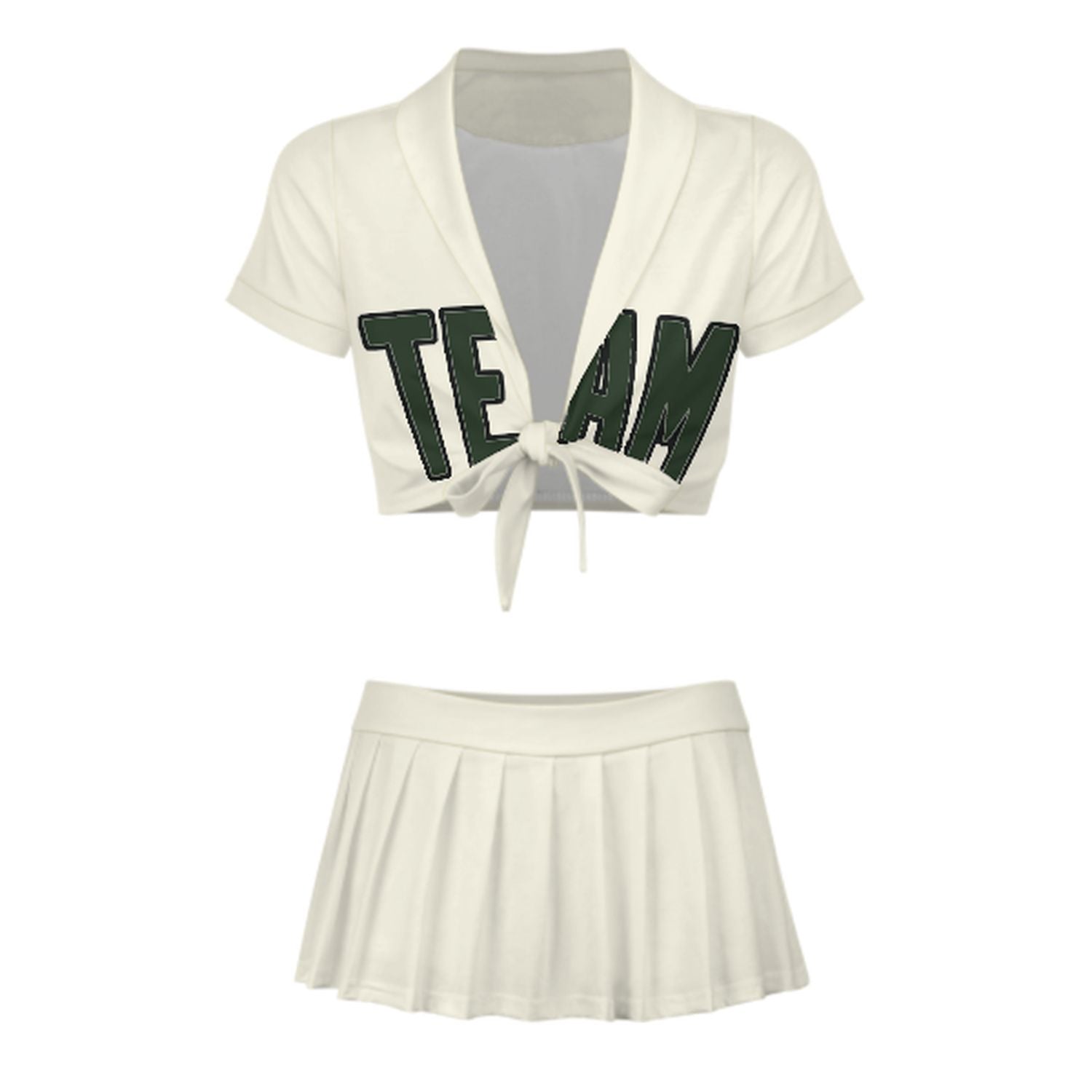 Maßgeschneidertes Beige Tannengrün Cheerleader Outfit Set