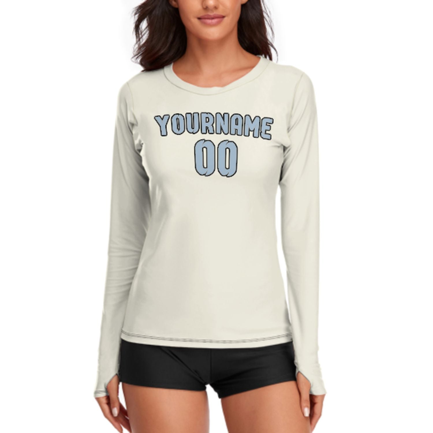 Maßgeschneidertes Beige Hellblau Damen Langarmshirt