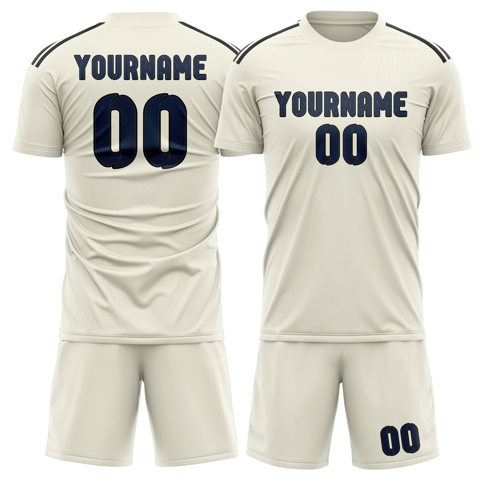 Maßgeschneidertes Professionelles Beige Marineblau Fußballtrikot-Set