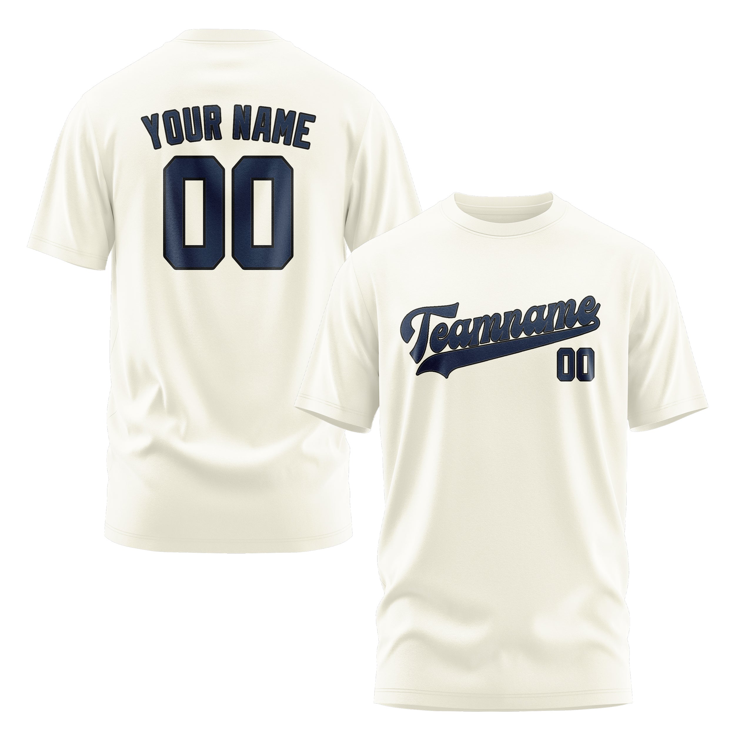 Maßgeschneidertes Beige Marineblau T-Shirt