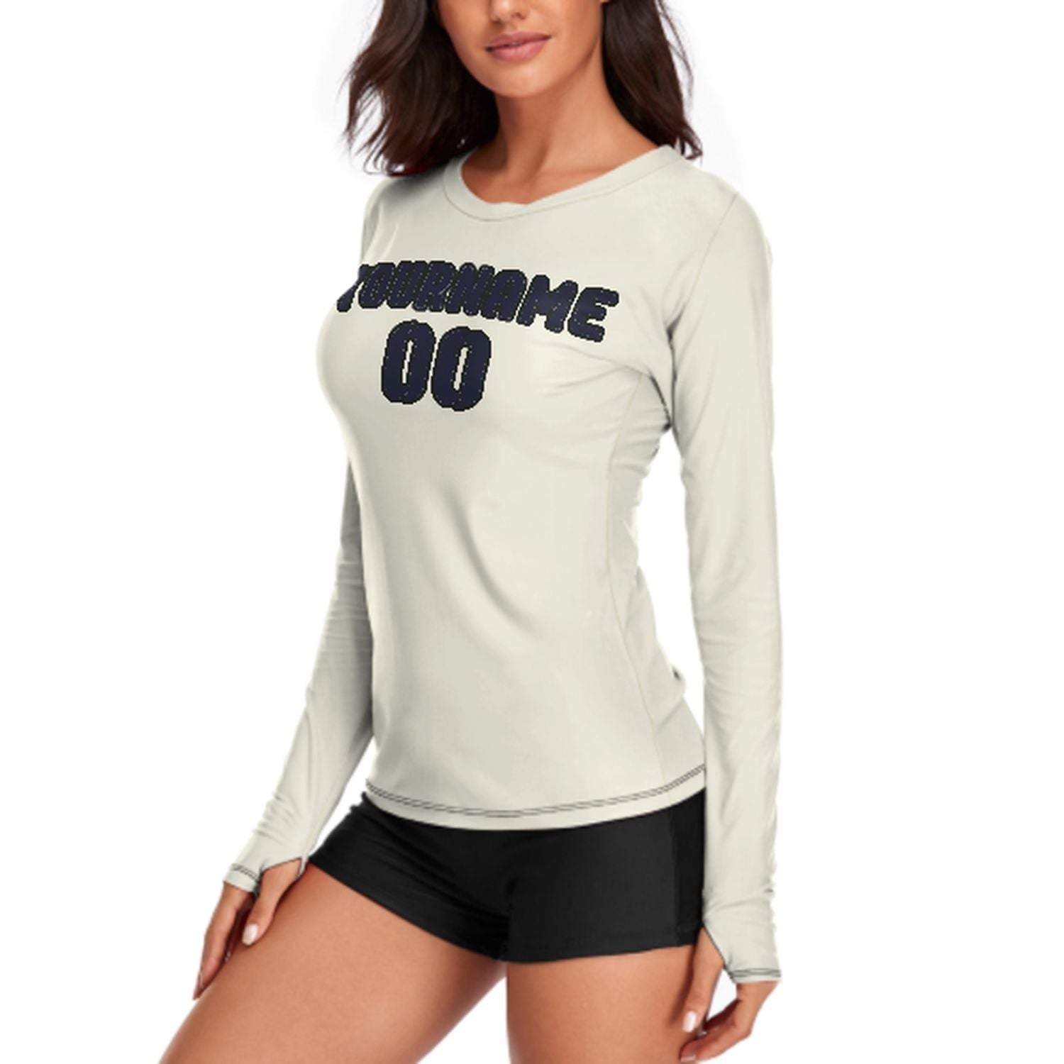 Maßgeschneidertes Beige Stahlblau Damen Langarmshirt
