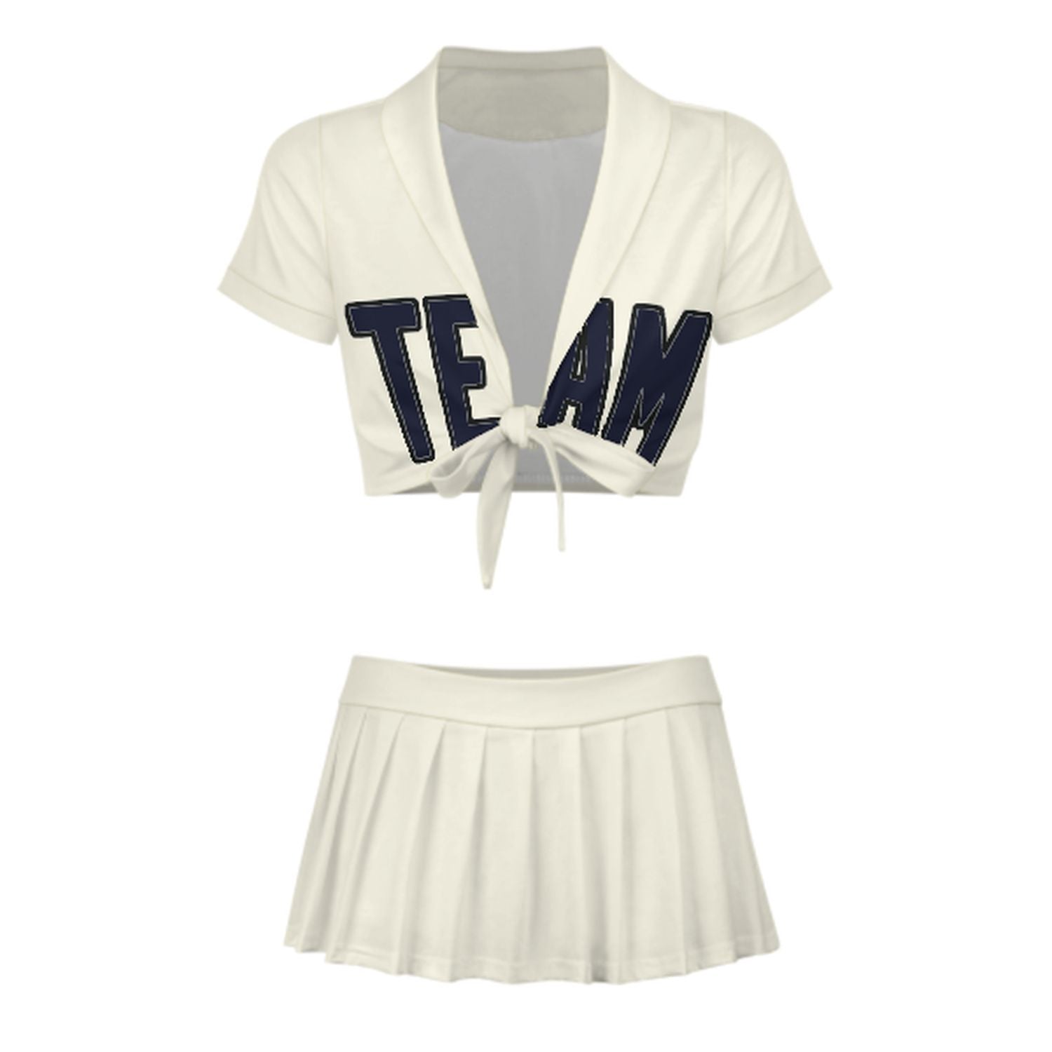 Maßgeschneidertes Beige Stahlblau Cheerleader Outfit Set
