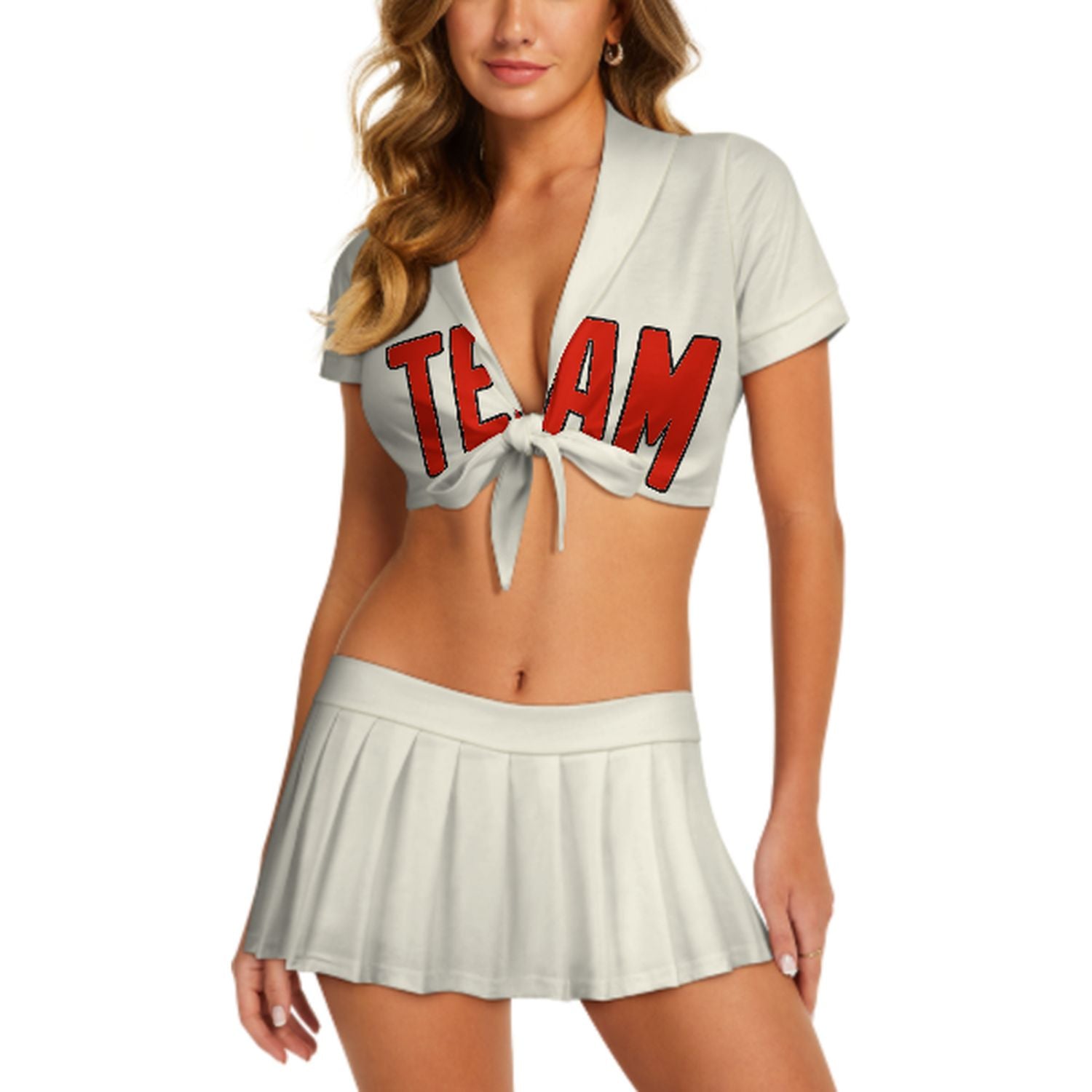 Maßgeschneidertes Beige Orangerot Cheerleader Outfit Set