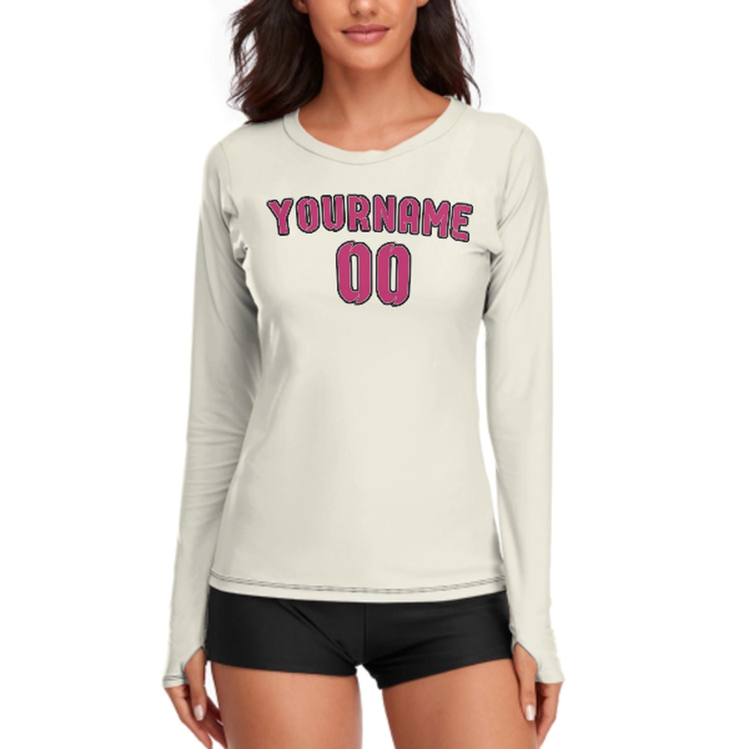 Maßgeschneidertes Beige Rosarot Damen Langarmshirt