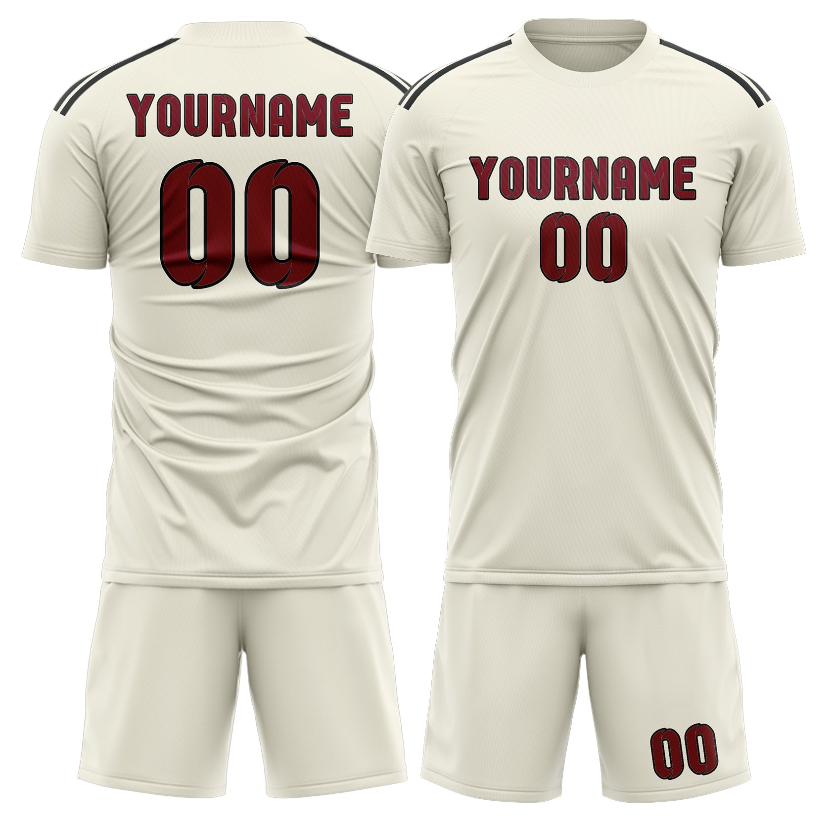 Maßgeschneidertes Professionelles Beige Karmesinrot Fußballtrikot-Set
