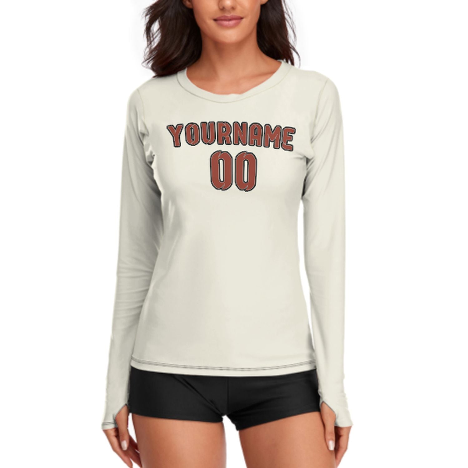 Maßgeschneidertes Beige Korallenrot Damen Langarmshirt