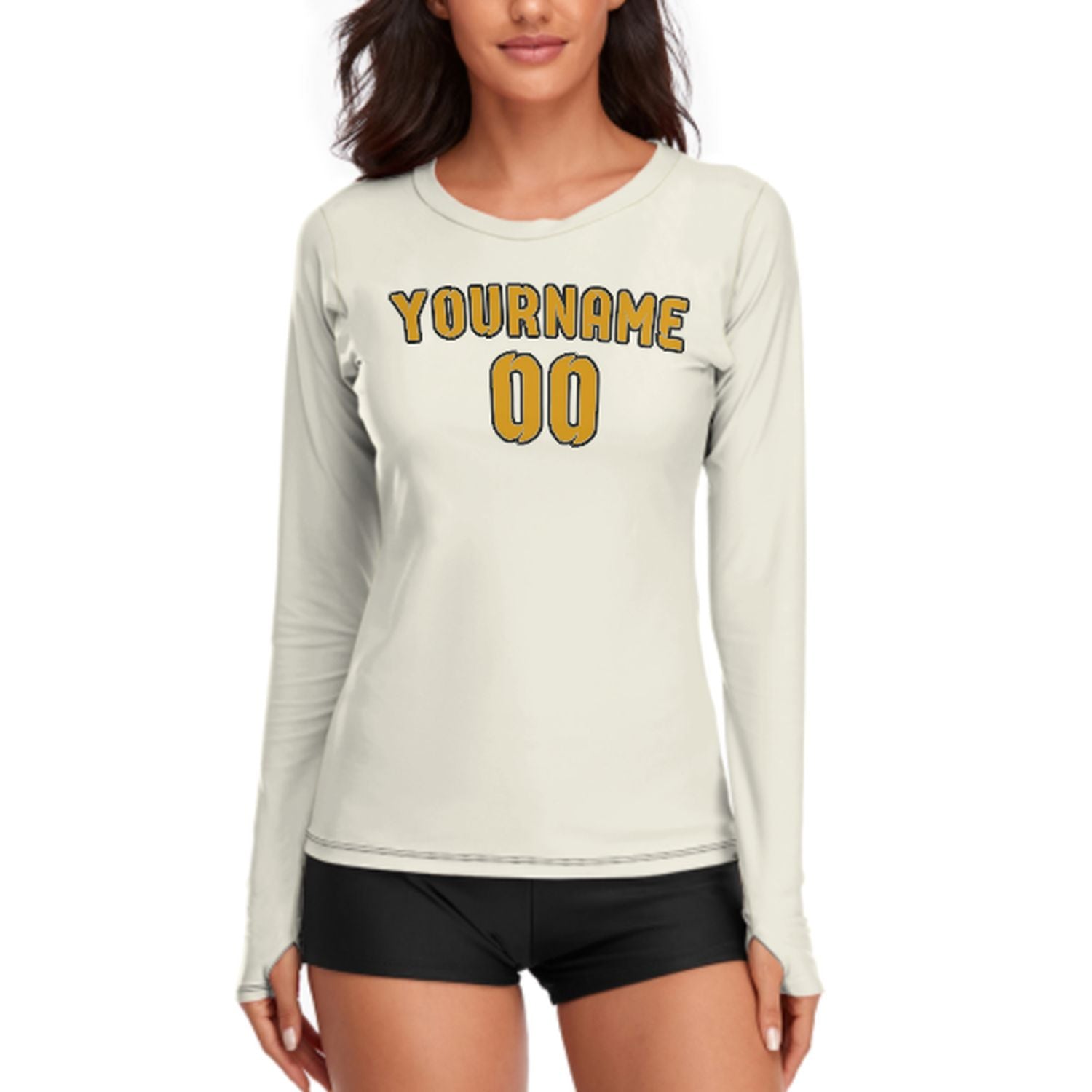 Maßgeschneidertes Beige Gelb Damen Langarmshirt