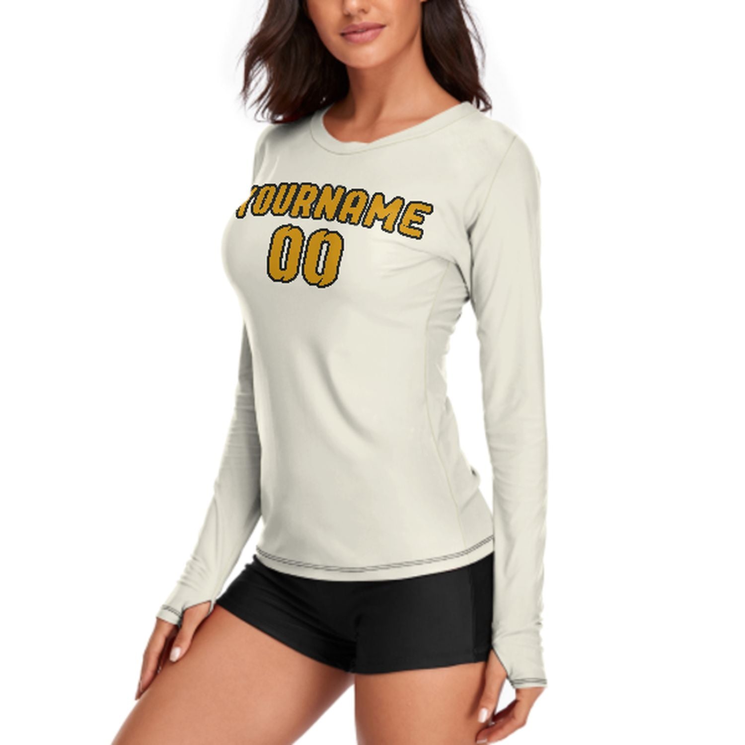 Maßgeschneidertes Beige Gelb Damen Langarmshirt