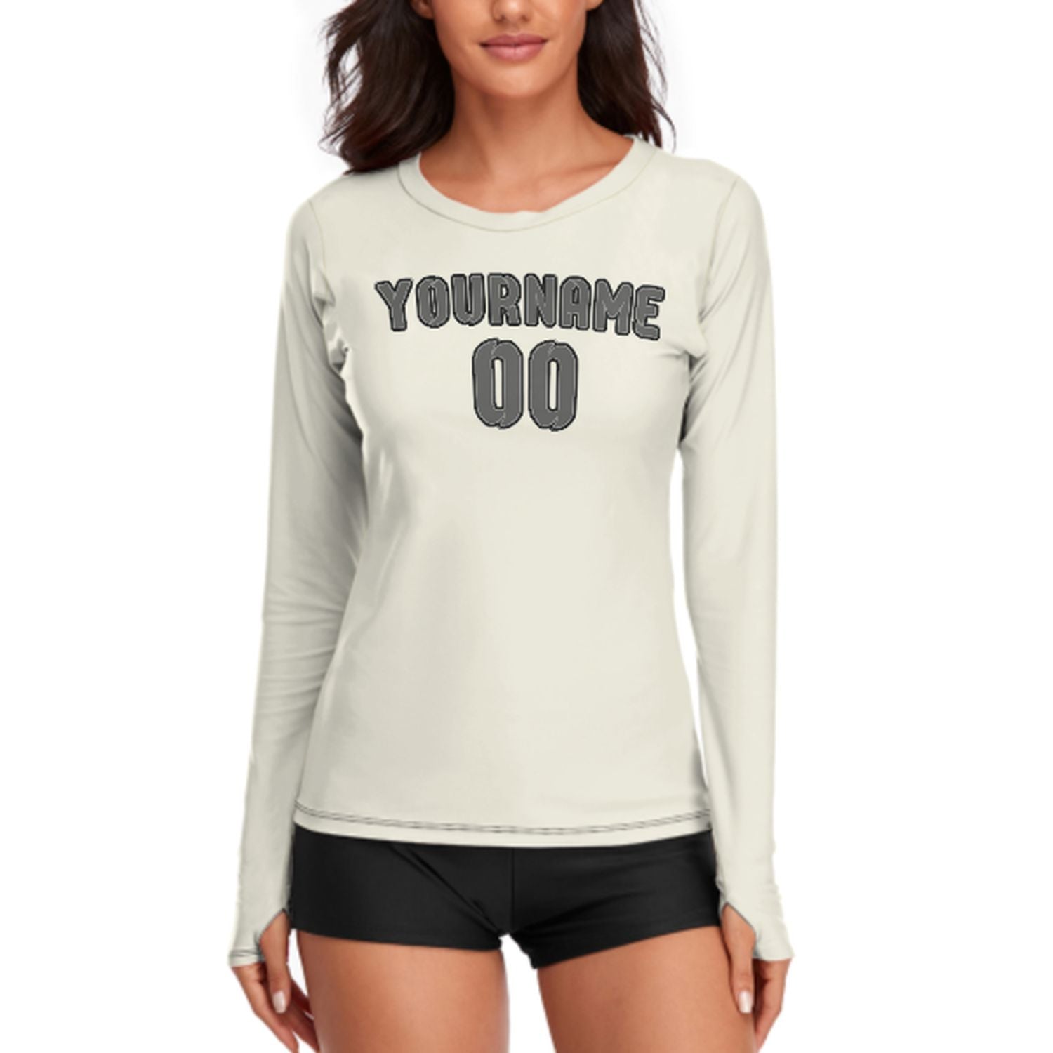 Maßgeschneidertes Beige Dunkelgrau Damen Langarmshirt