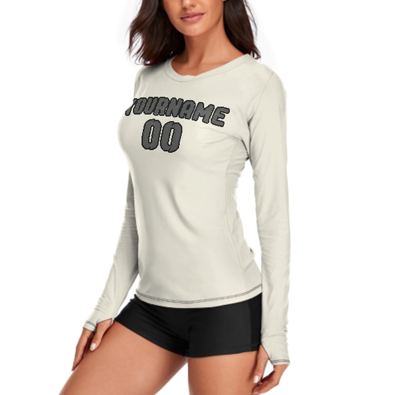 Maßgeschneidertes Beige Dunkelgrau Damen Langarmshirt